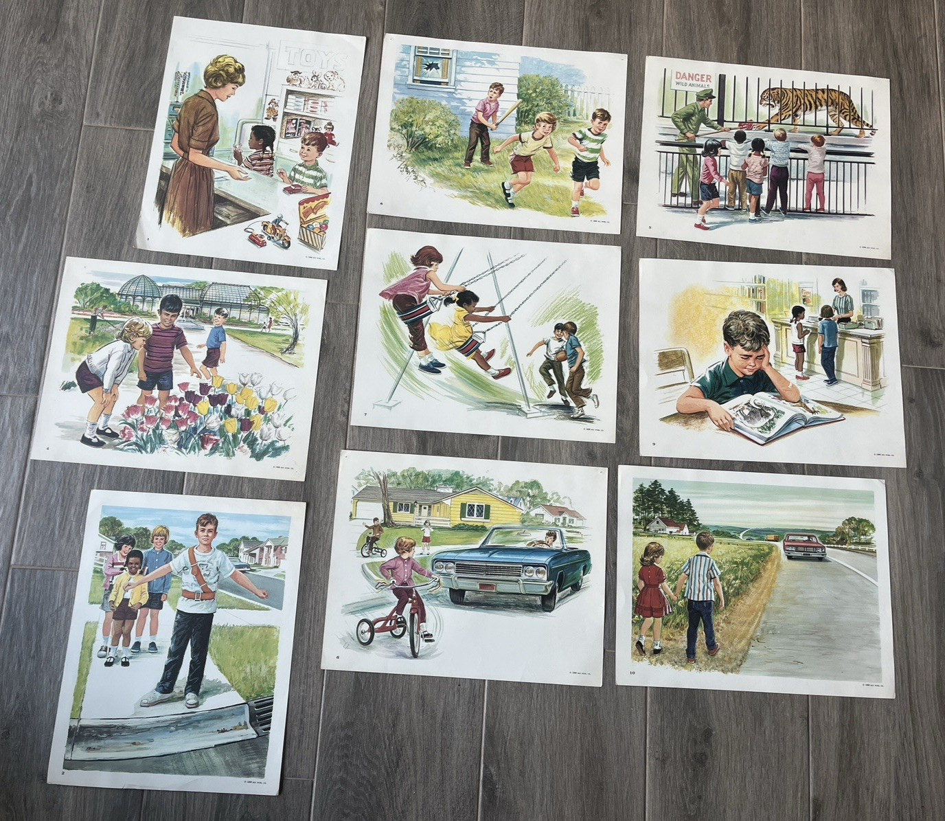 9 Vintage 1966 Original School Teaching Posters DCC Publ Children Playing/Safety