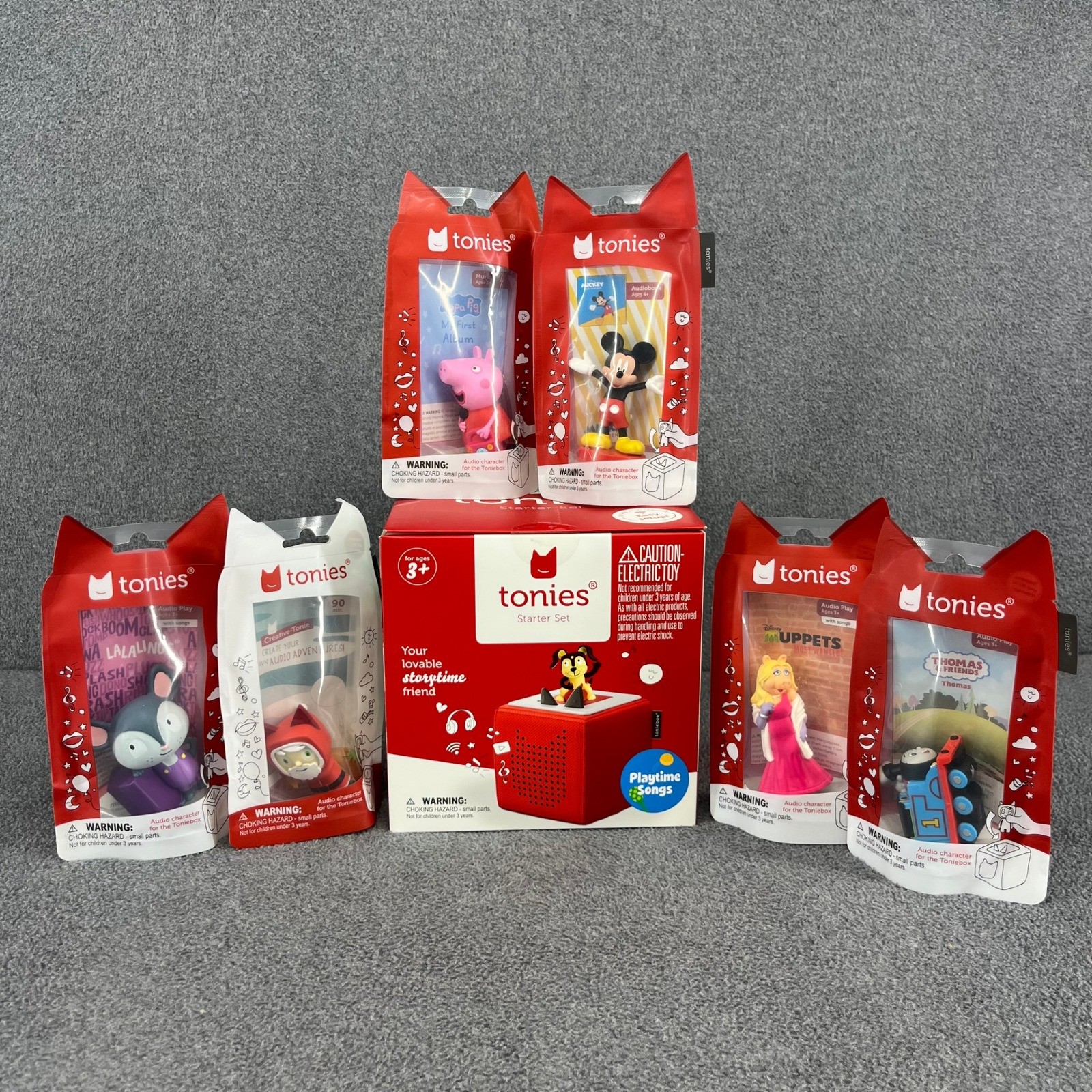 Tonies Toniebox Starter Set Red Kids Bundle 7 Figures Mickey Peppa Thomas New