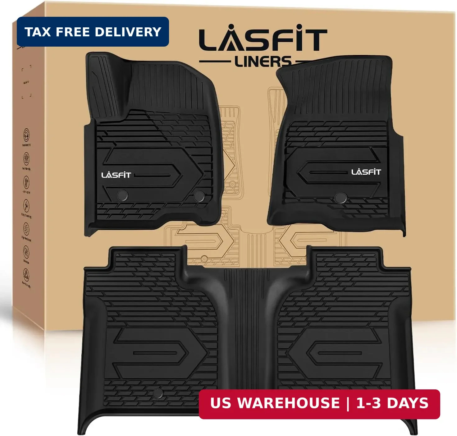 LASFIT Floor Mats 2019-2026 for Chevy Silverado/GMC Sierra 1500, 2020-2026 for 2
