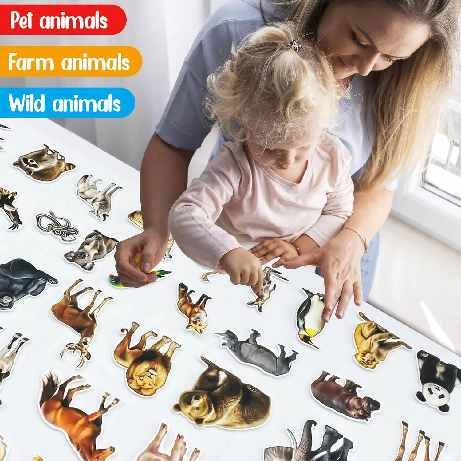 Felt Animals Learning Pieces,50 Wild and Farm Animal with Word Pieces for Felt F
