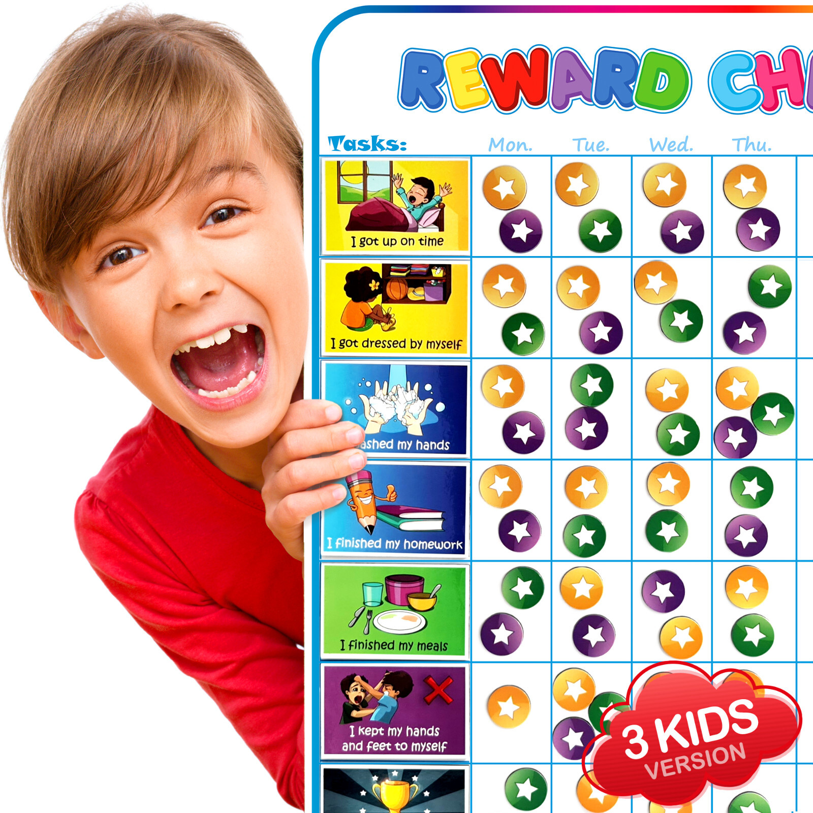 Magnetic Reward Chart for Kids – 127 Pre-Written Stickers – 1-3 Kids Version