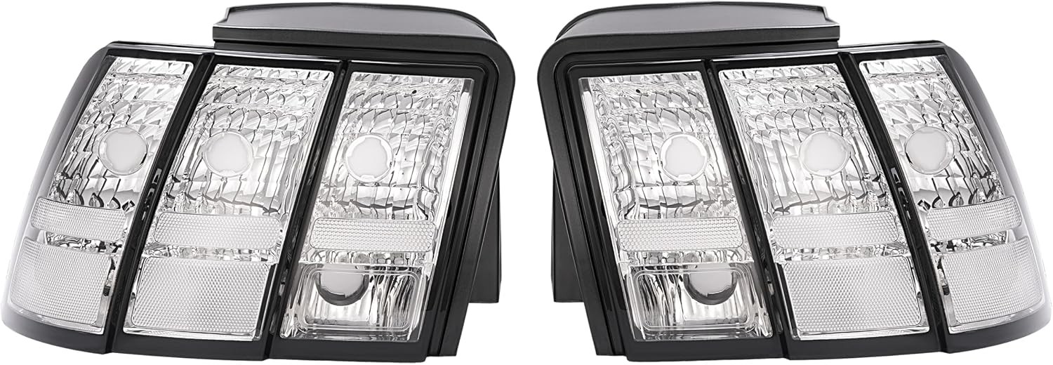 Tail Lights Ford Mustang 1999-2004 Clear Lens Chrome Housing Pair