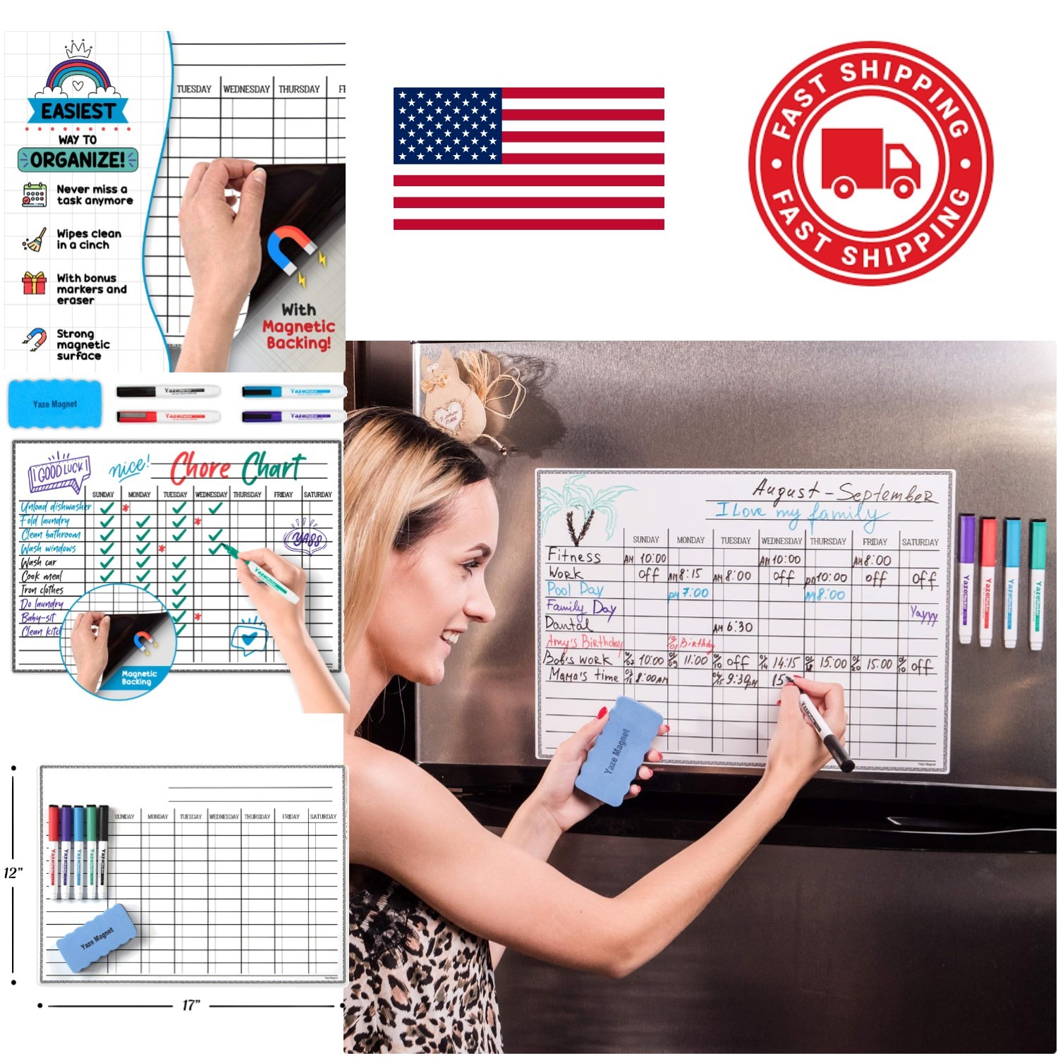 Magnetic Dry Erase Chore Chart for Kids 17×12 Inch Stain Resistant Whiteboard