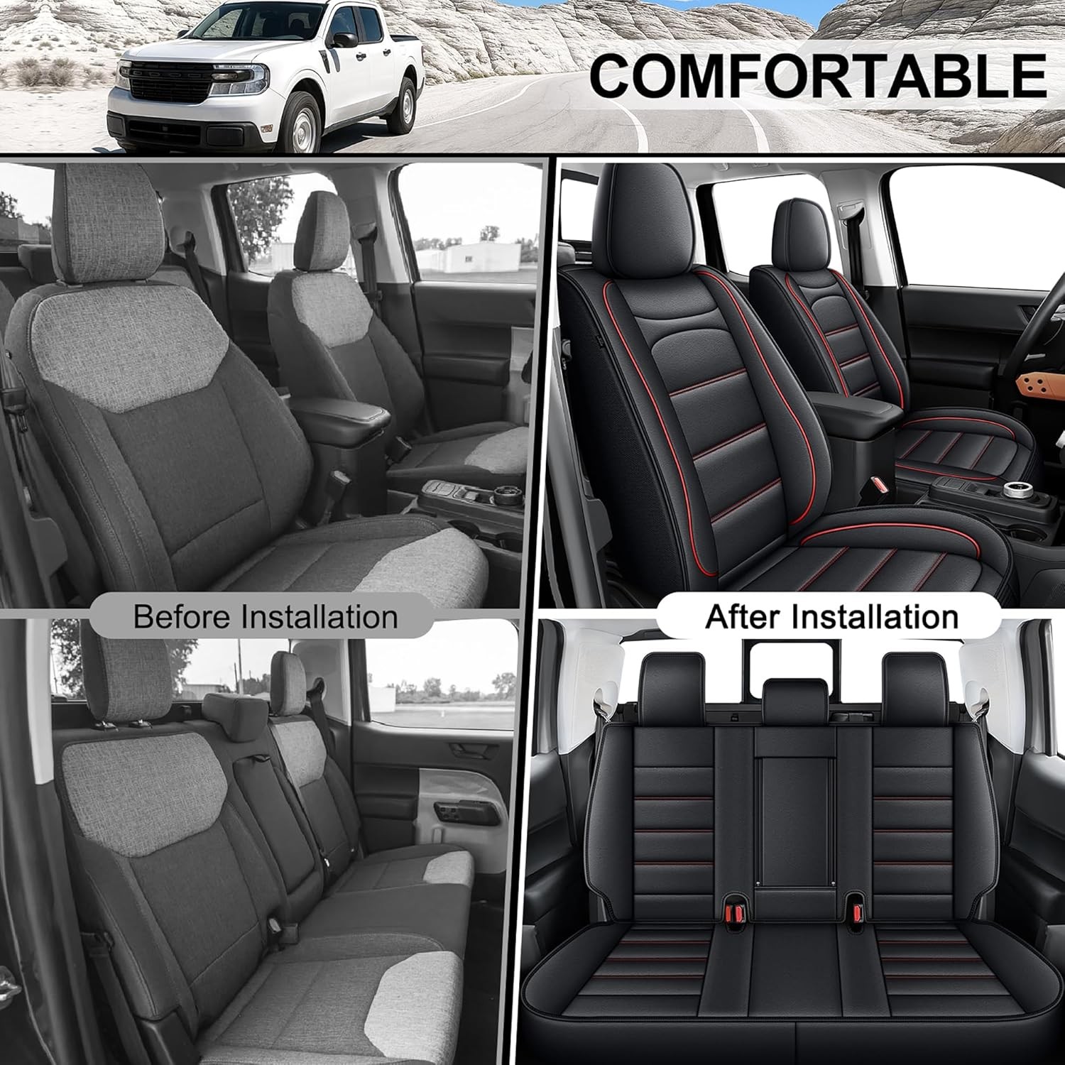 Seat Covers Fit for Ford Maverick : 2022 2023 2024 2025 Pick-up Truck Faux