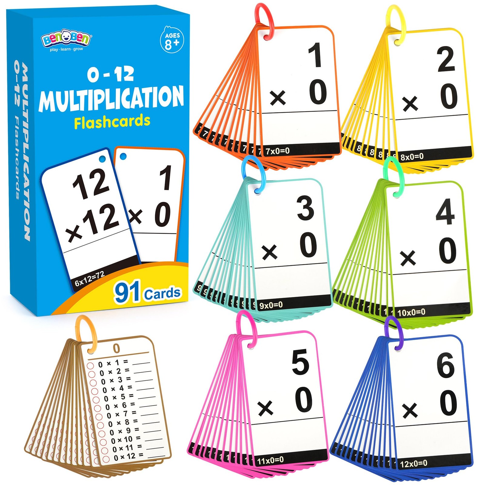 Multiplication Flash Cards 012, 91 Cards, Times Table Flash Cards with Rings,…