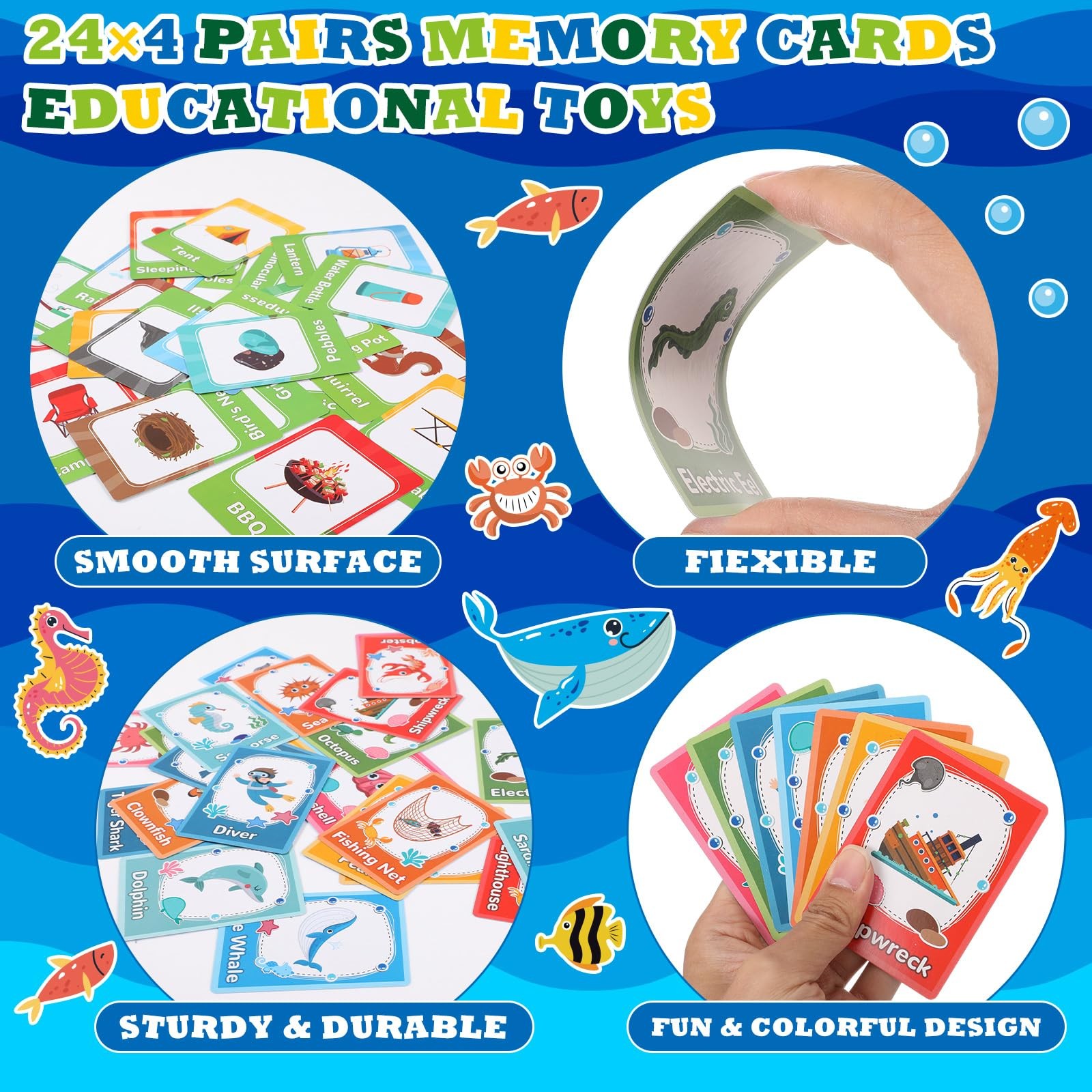 Memory Matching Game 4 Sets with 49 Cards – Animal, Fruit, Dinosaur, Food Themes