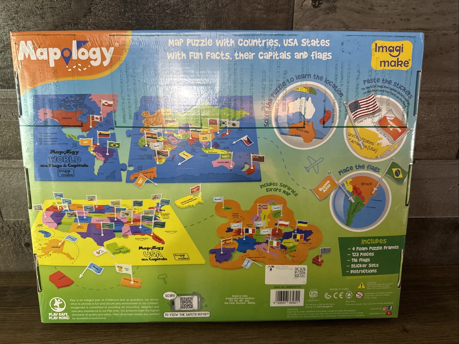 Mapology / USA & World Map Puzzle with Flags, Capitals, Stickers / New & Sealed