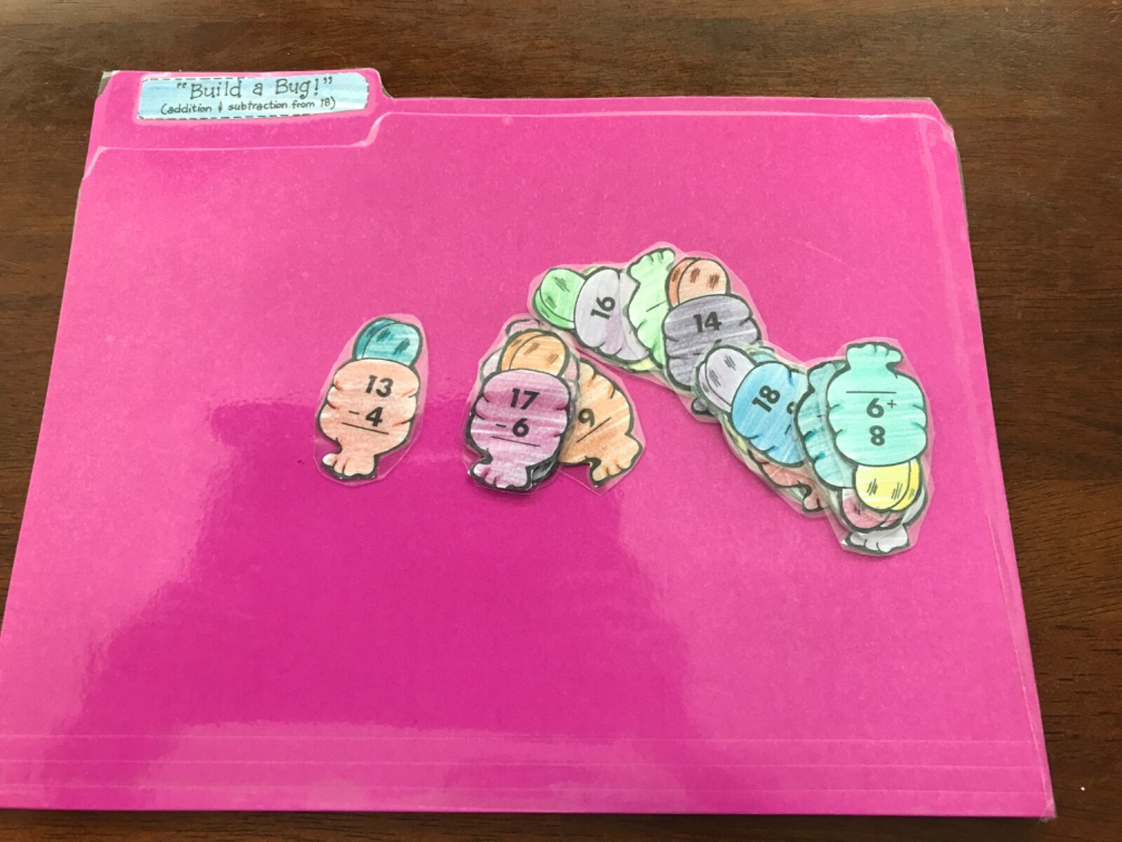 Build a Bug! Add subtract from 18 Grade 1-4 math file folder game teacher