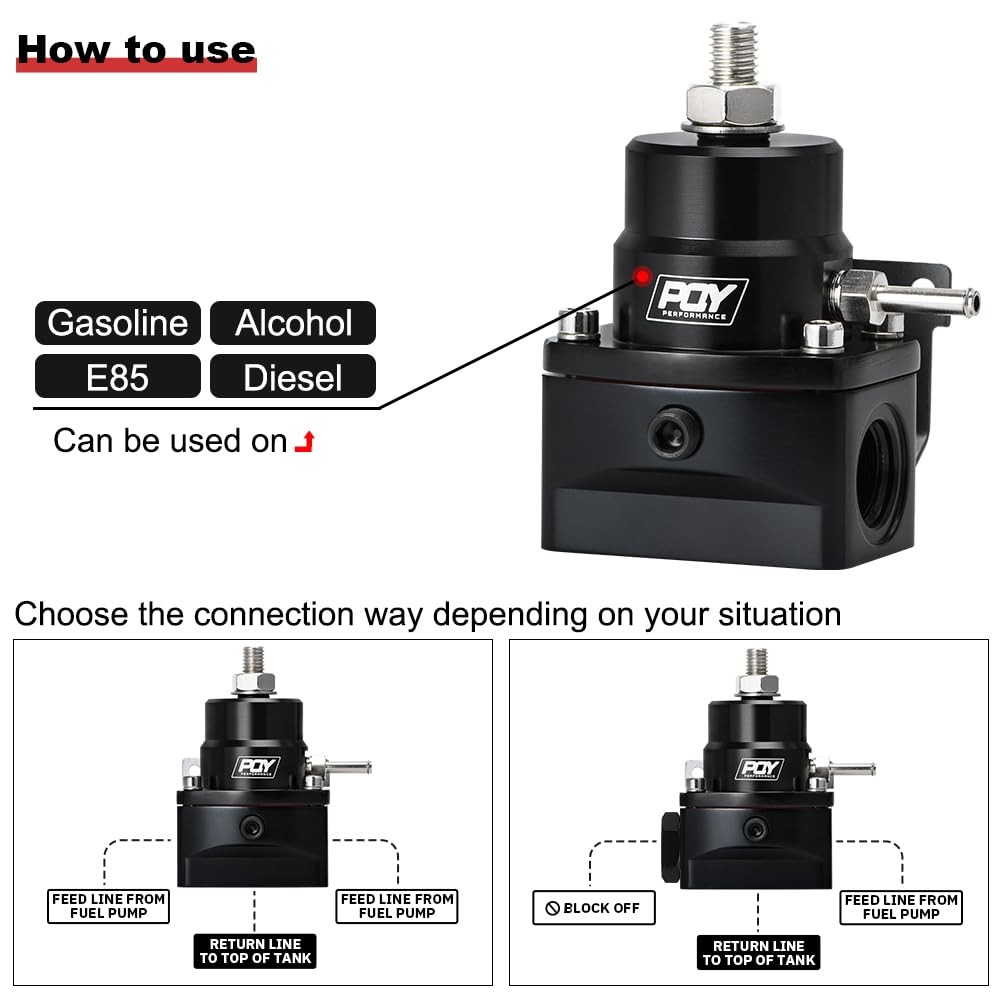 PQY Adjustable EFI Fuel Pressure Regulator Kit 3-70PSI with AN8 Feed black