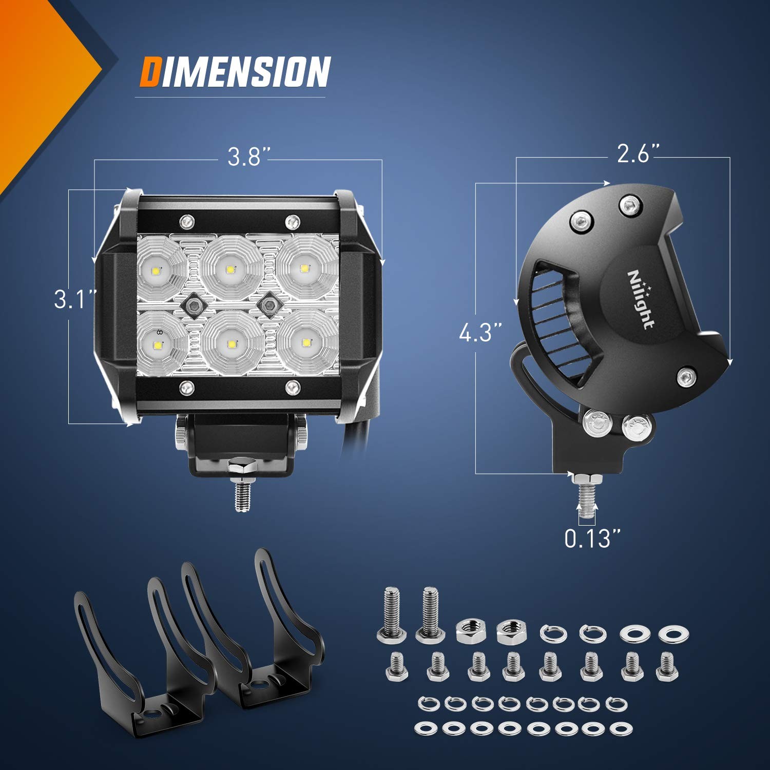 Nilight 4PCS 18W 1260lm LED Flood Light Bar Off Road Driving Fog Light