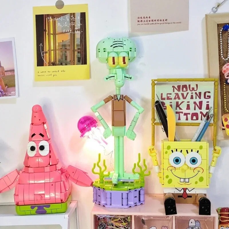SpongeBob SquarePants Pen Holder Building Blocks Kids Educational Toy Gift