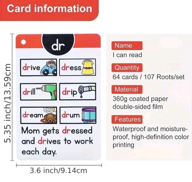 Learn To READ Durable 107 Groups Phonics Flashcards CVC 64 Word Learning Cards