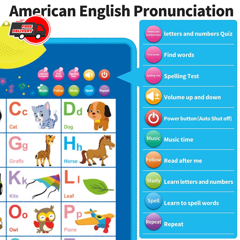 Talking Alphabet Wall Chart Kids Educational Toy ABC 123 Music Learning