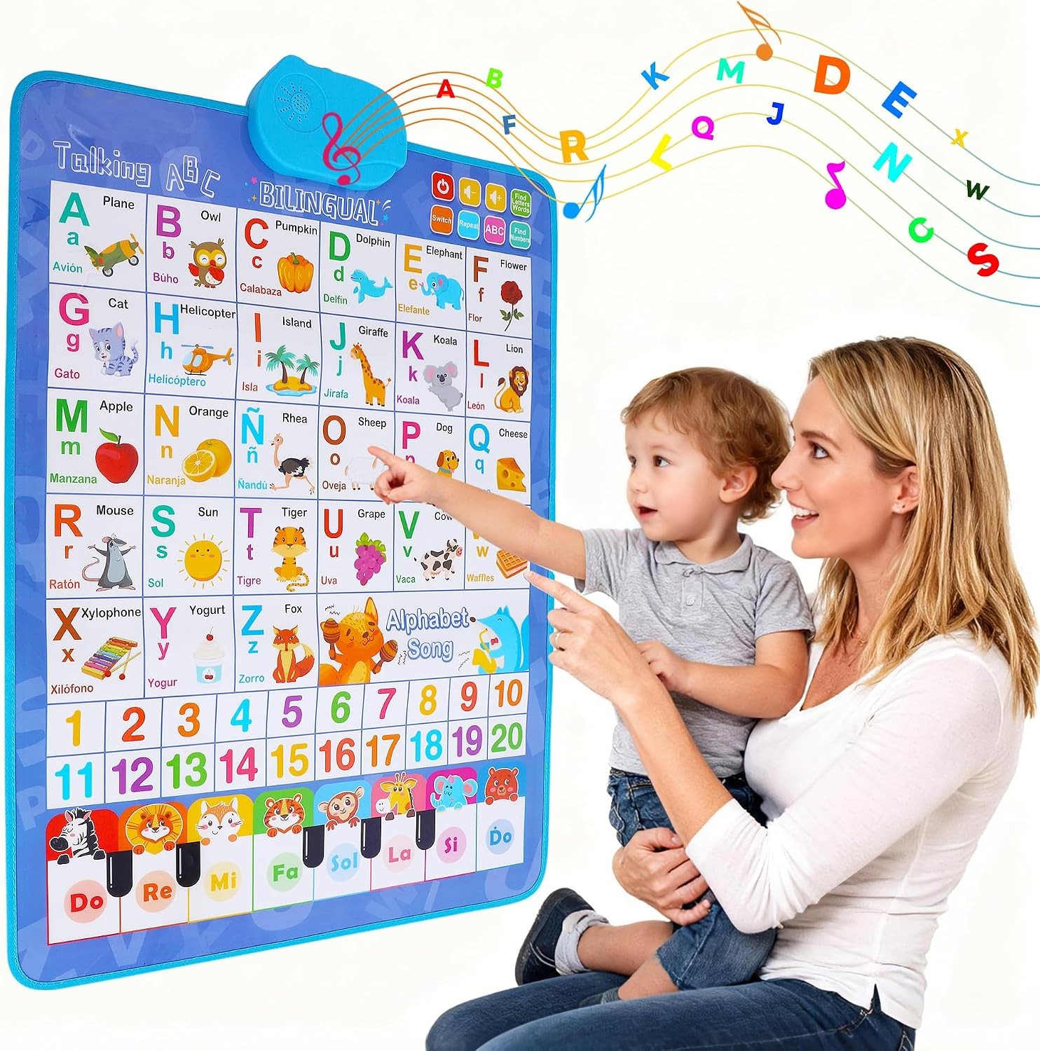 Spanish Alphabet Talking Wall Chart Toddlers 1-6 ABC 123 Interactive Music Quiz