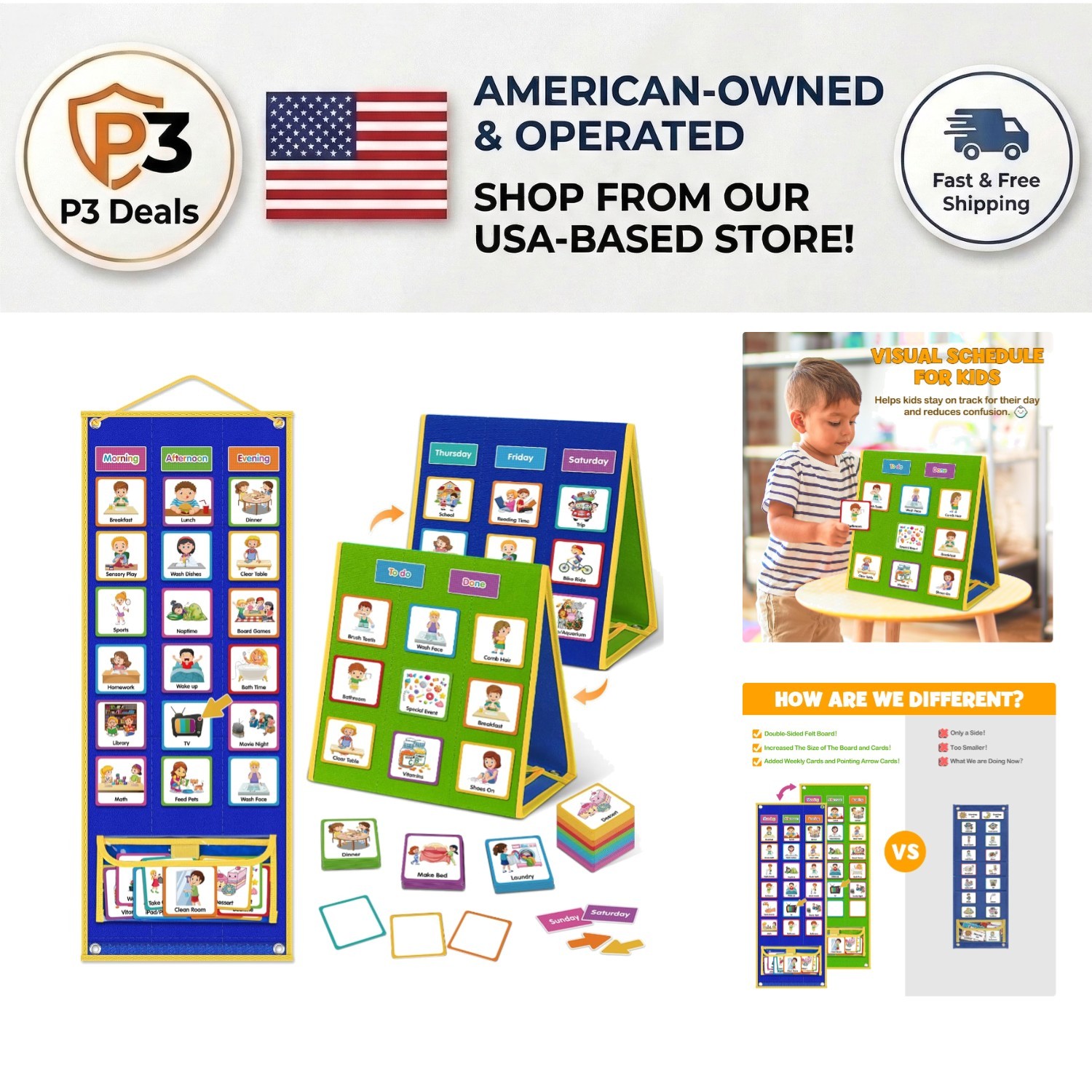 Large Double-Sided Visual Schedule Chart for Kids – 109 Activity Cards Included