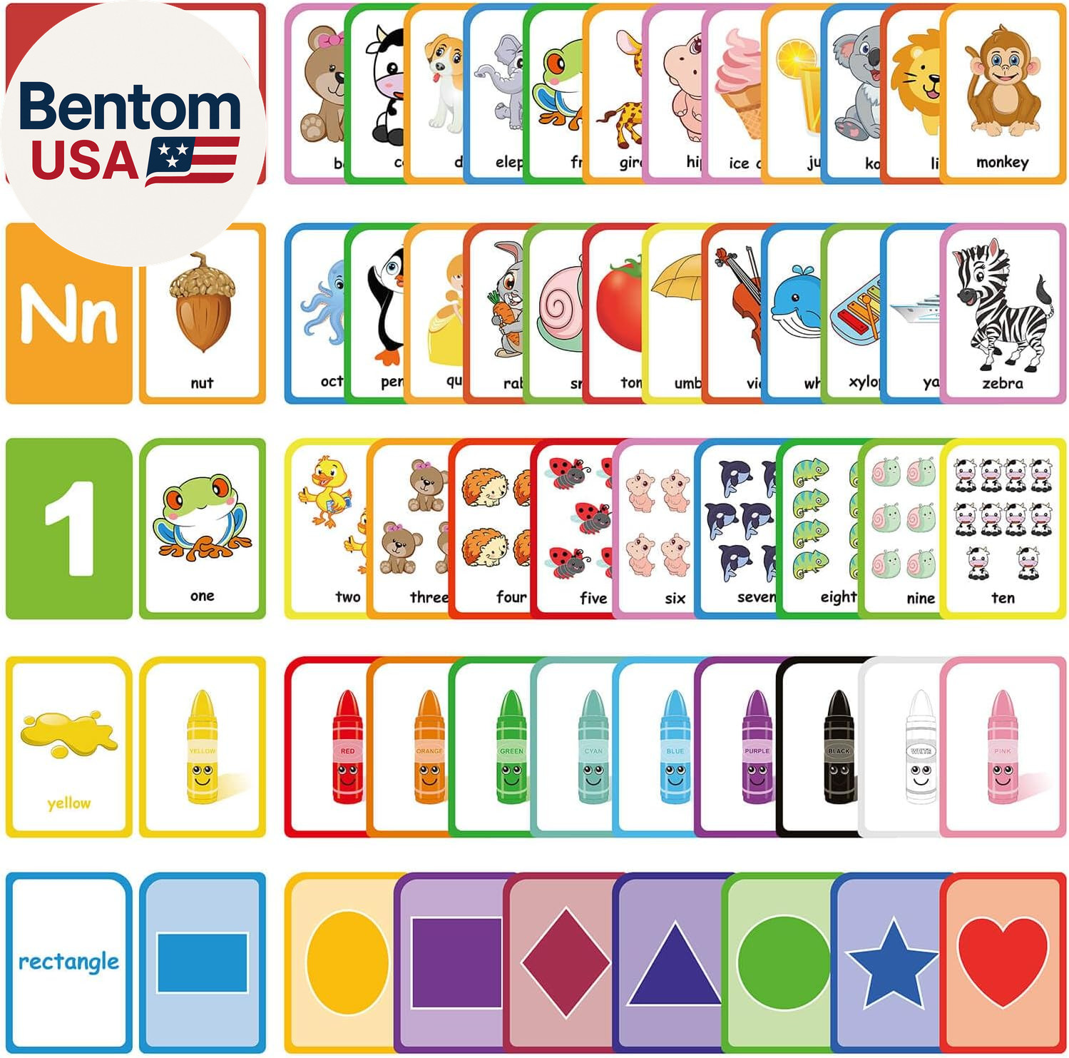 Flash Cards for Toddlers Learning: 54 Double Sides Flashcards for Alphabets, Num