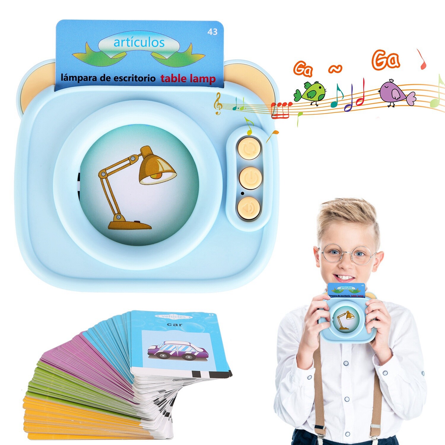 Spanish & English Talking Flash Cards for Toddlers 1-8, Audible Toys for Kids