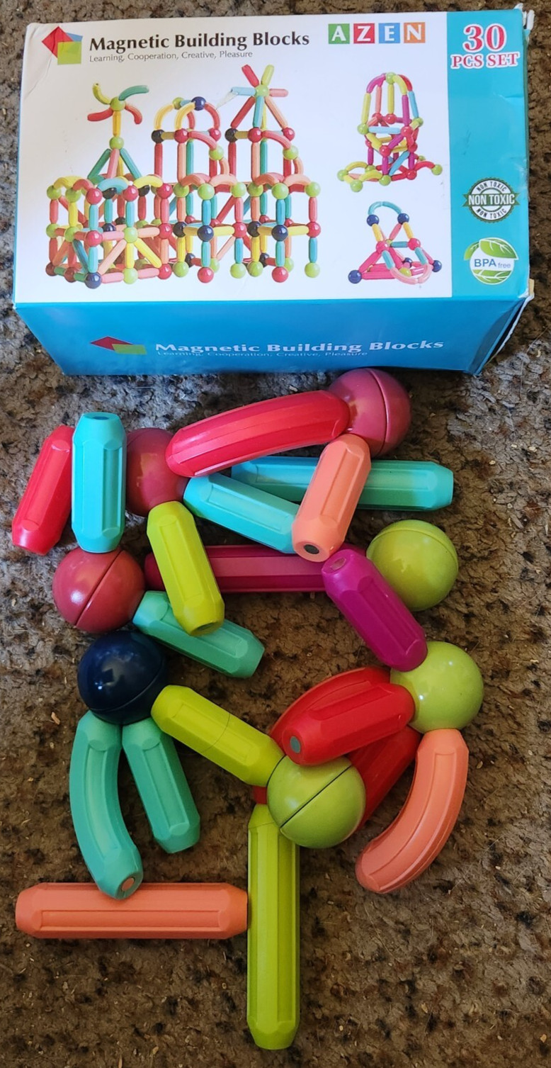 Azen Magnetic Building Blocks 26-piece set with storage bag & box kids STEM