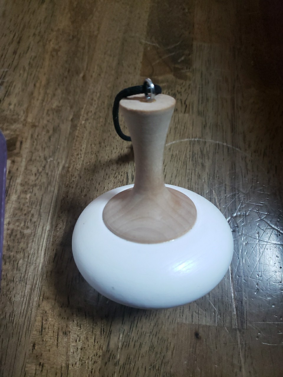 Large Wooden Spinning Top Toy White With Hanging Loop