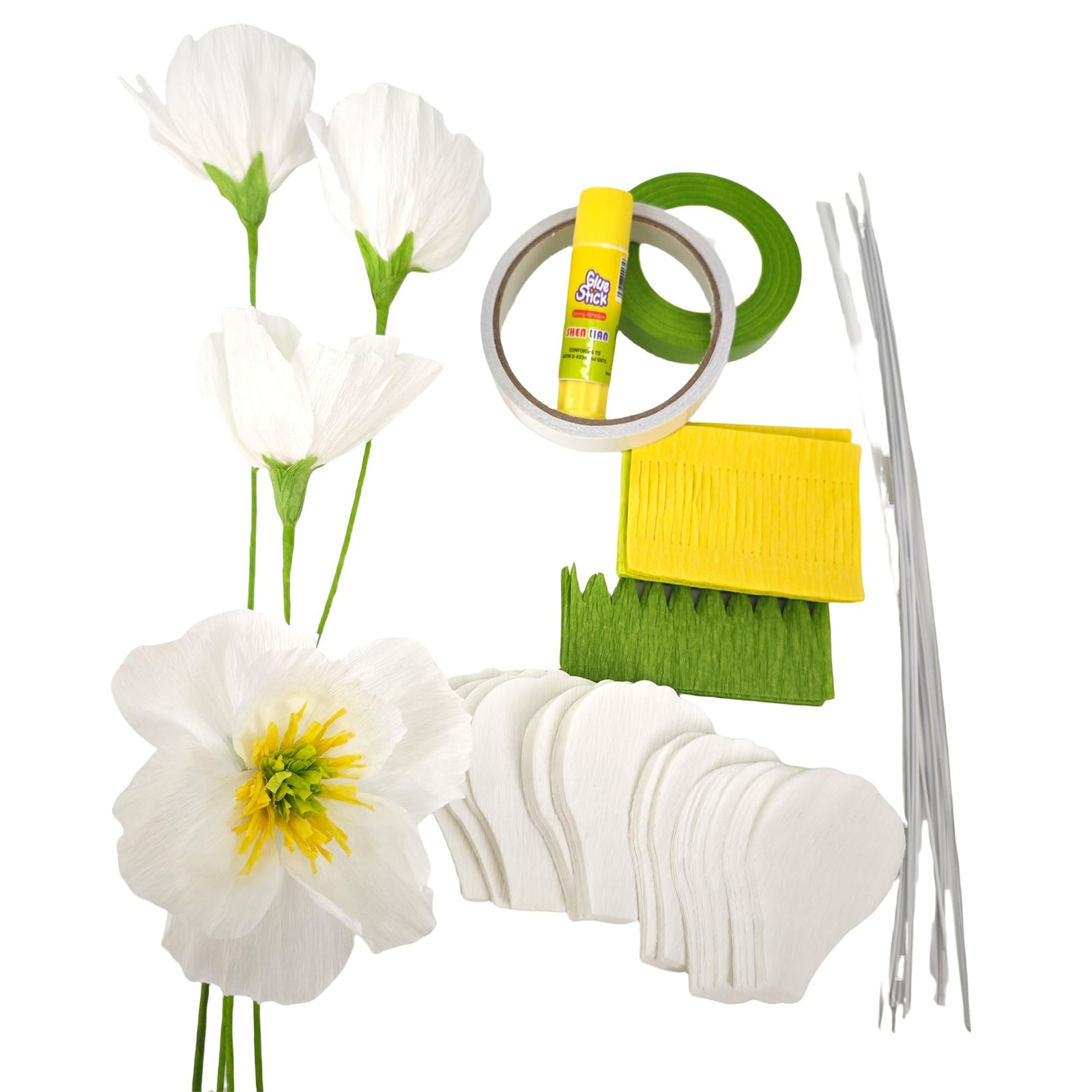White Crepe Paper Poppy Flower DIY Making Kit for Home Table white
