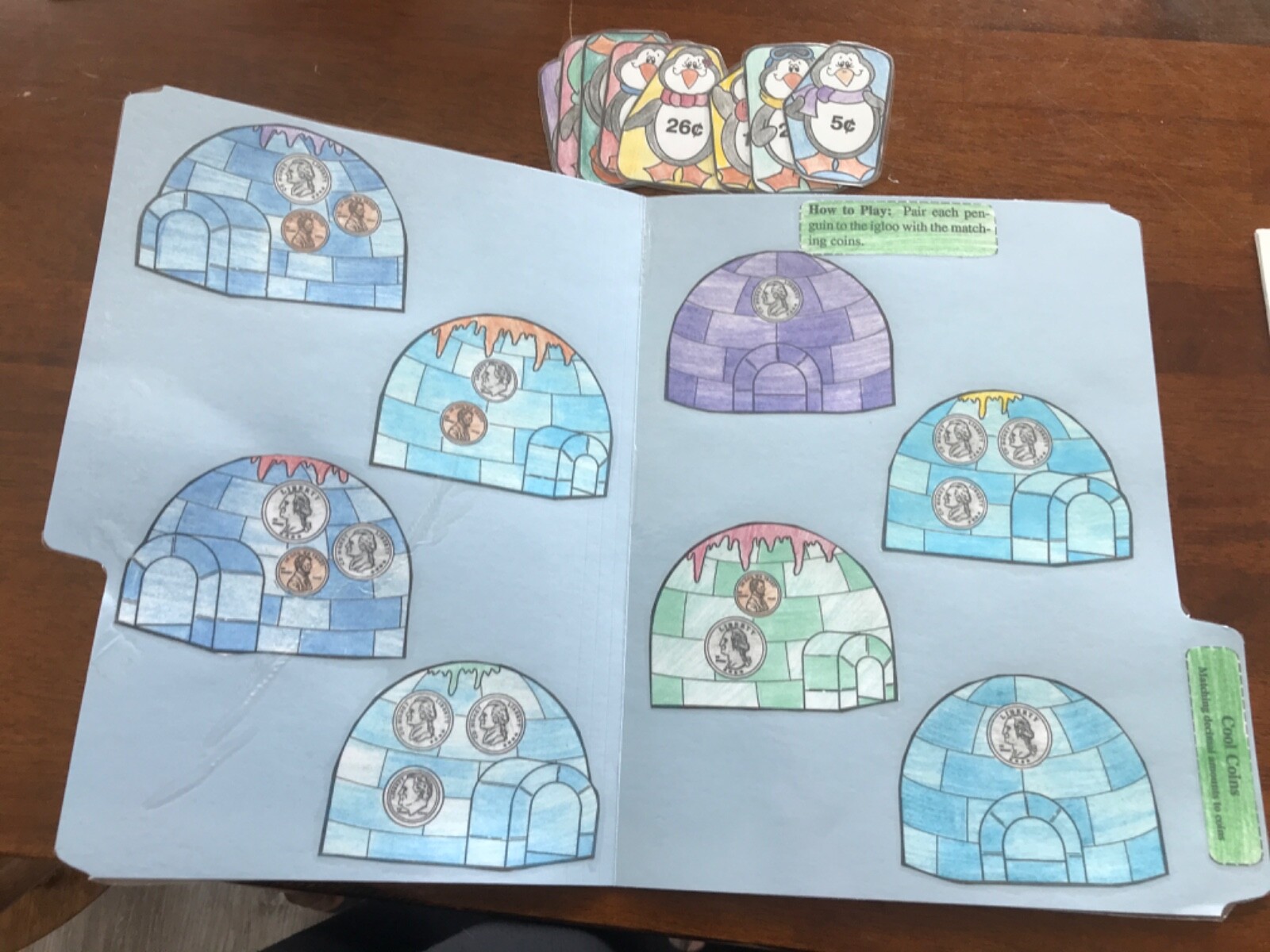 Cool Coins! Counting Change 1st grade math file folder game teacher