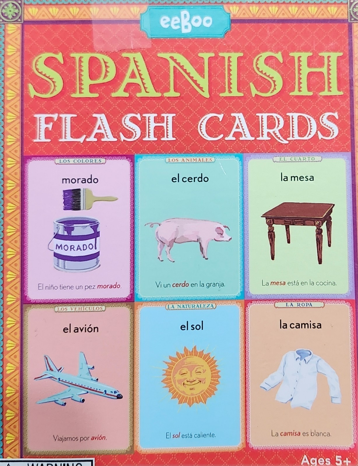 eeBoo’s Spanish Vocabulary Flash Cards for Kids Ages 5+ Espanol