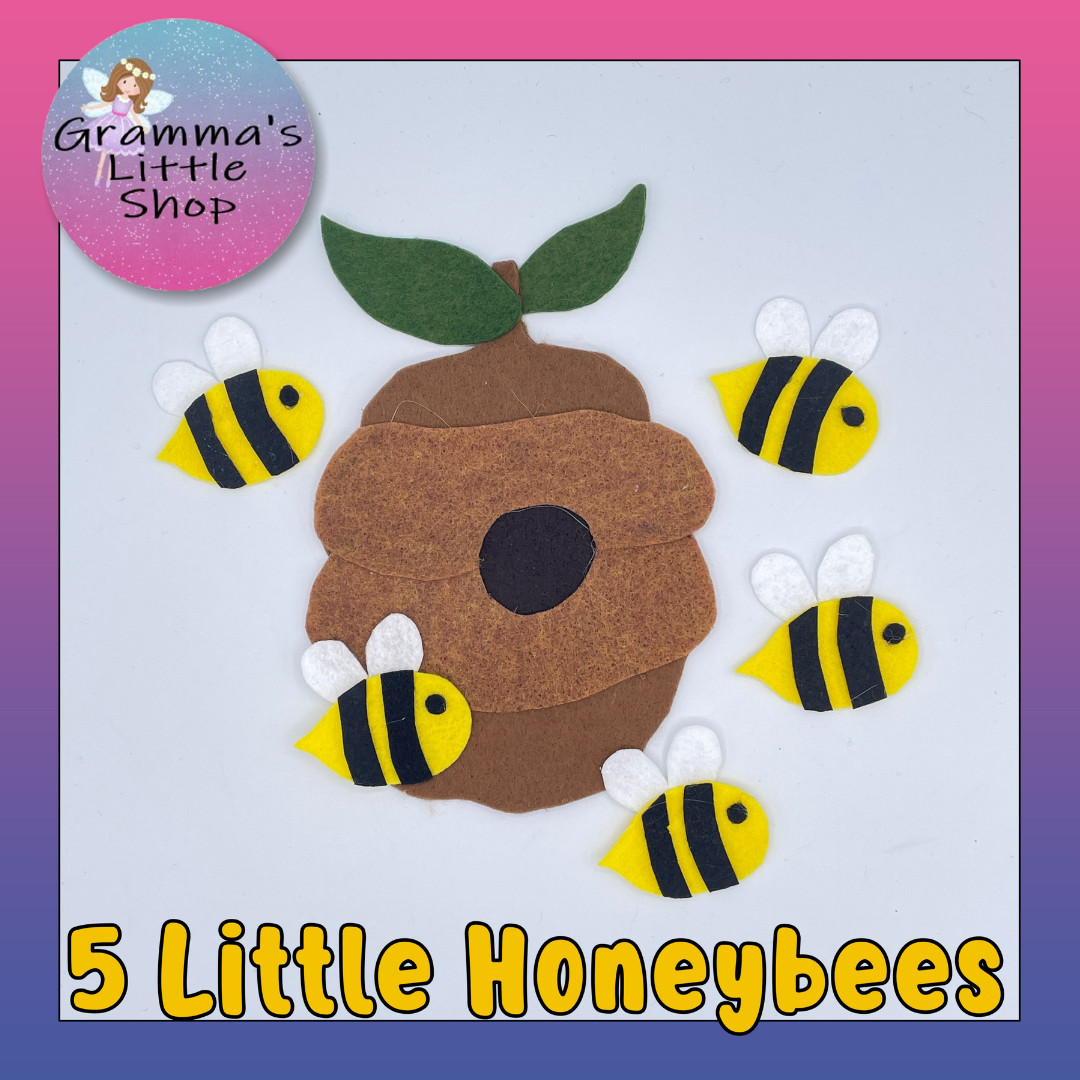 5 Little Honeybees Sample Set for Felt or Flannel Board Play – Rhymes Included