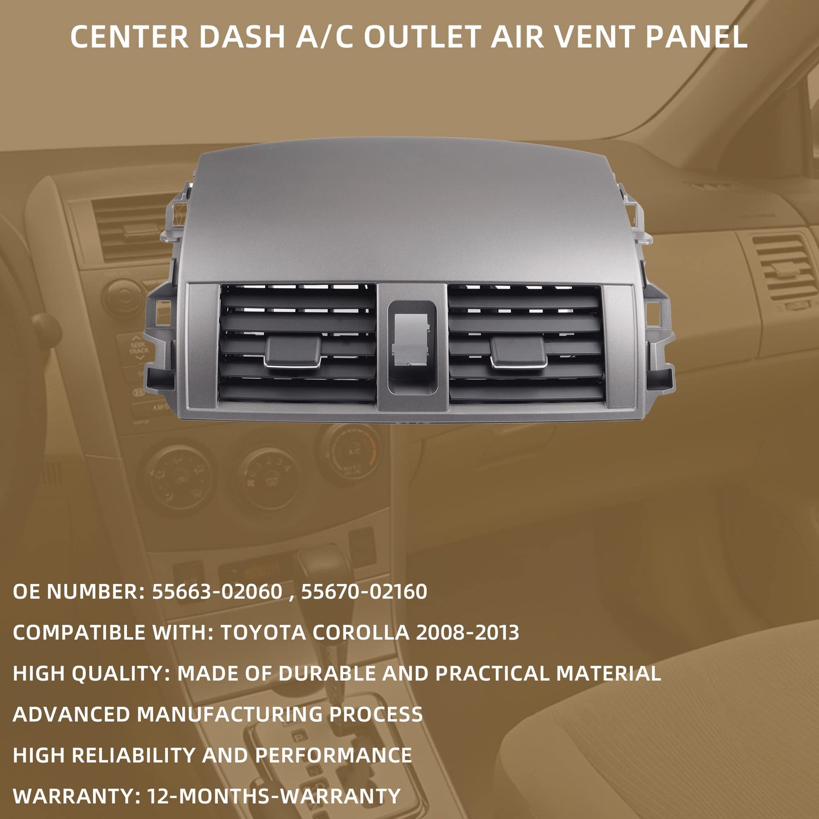 Dasbecan 55670-02160 Center Dash A/C Dashboard AC Air Vent Panel 55663-02060