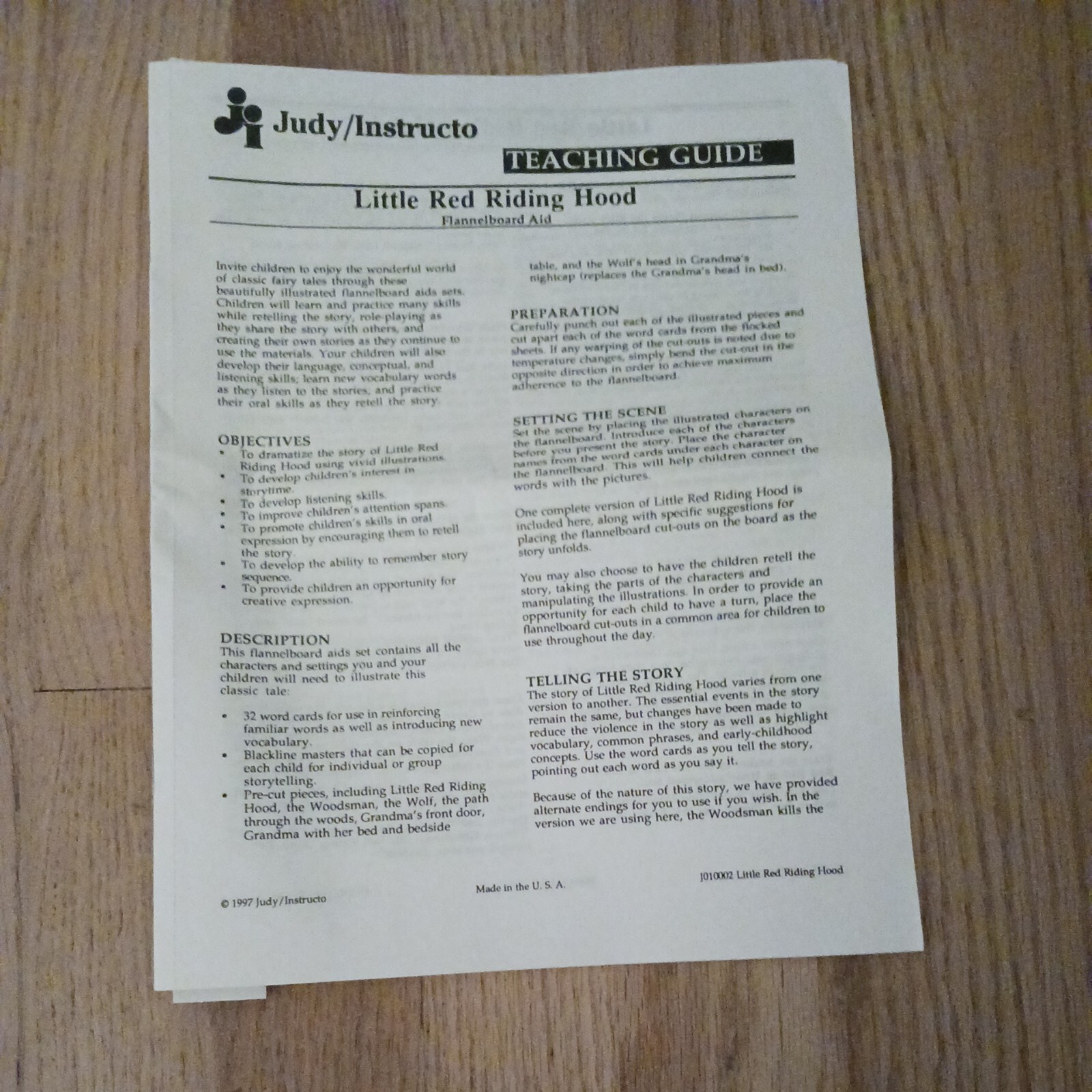 Vintage Judy Instructo Little Red Riding Hood Flannelboard Teaching Guide