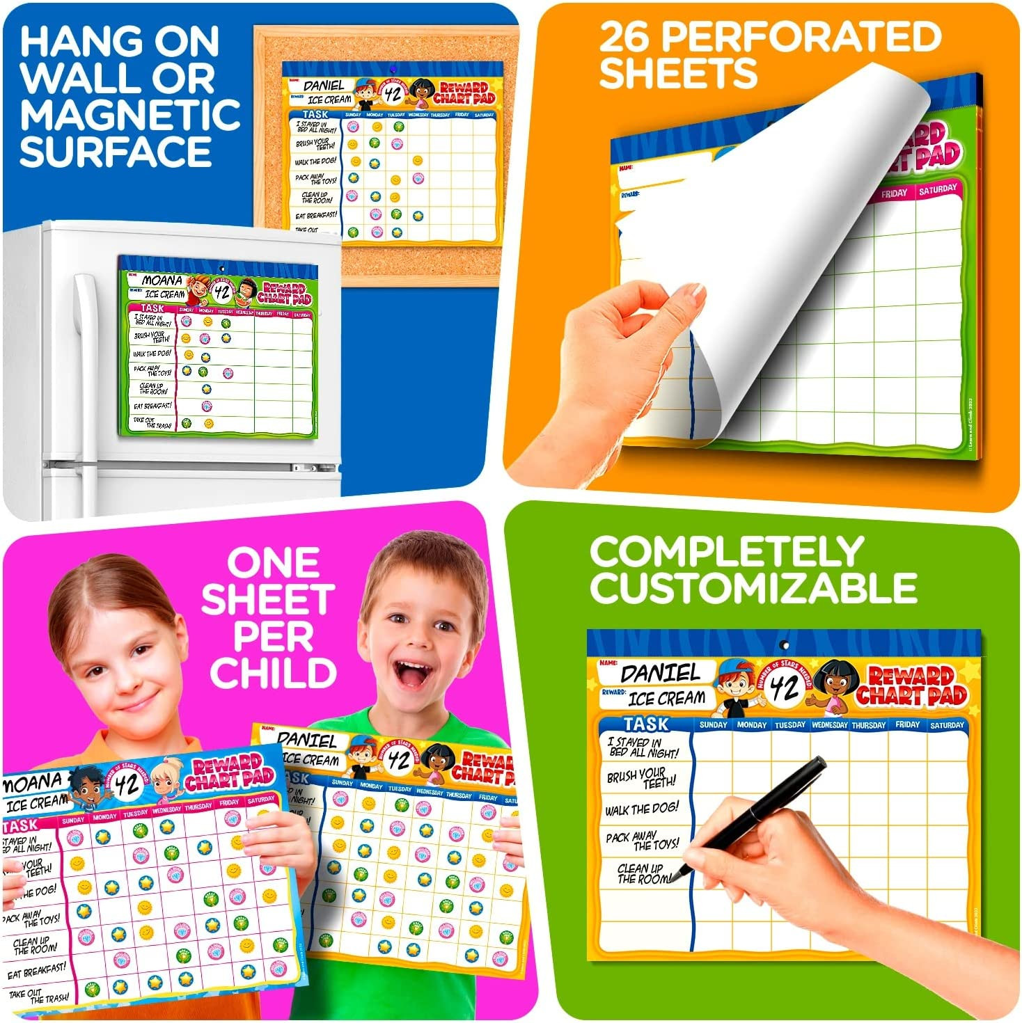Behavior Reward Chart System – Pad with 26 Chore Charts for Kids, 2800 Stickers