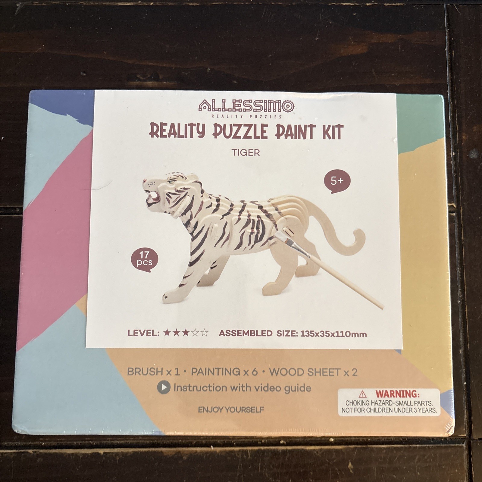 Allessimo Reality Puzzle Paint Kit Tiger 17 pcs Wood SEALED