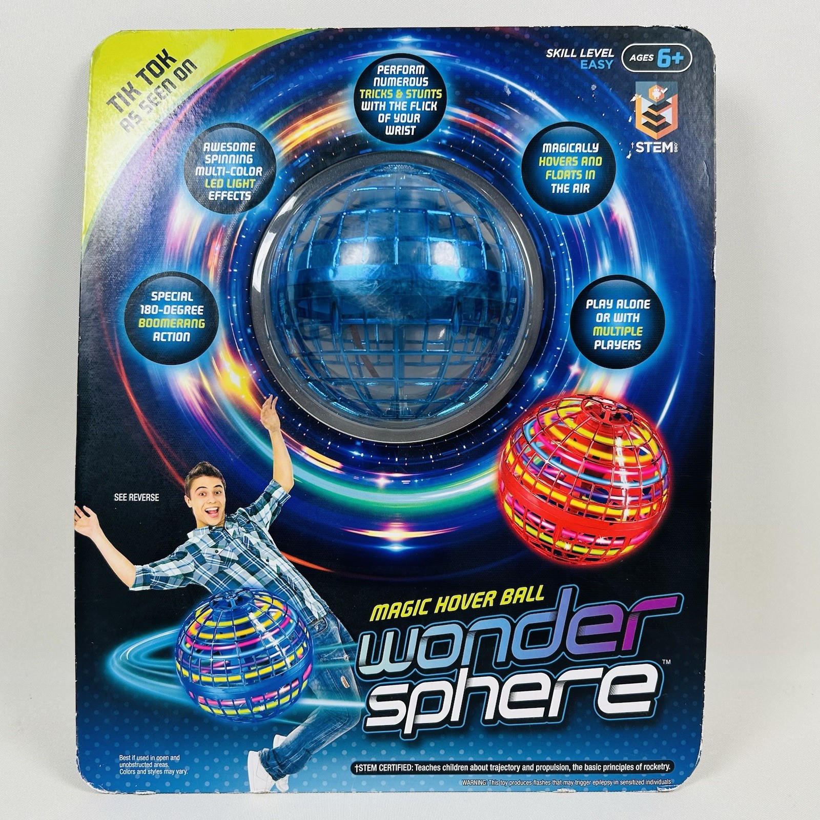 Wonder Sphere Magic Hover Ball Blue STEM Tricks USB LED 6+ – NEW SEALED Tik Tok