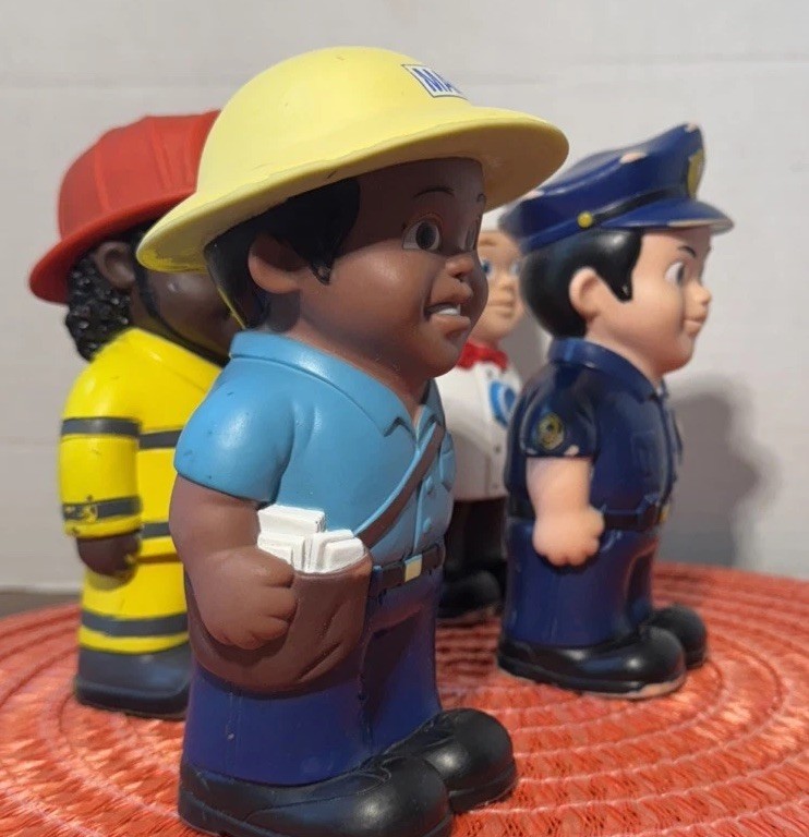 4 Early Learning Toys Soft Vinyl Plastic Community Town Workers 6.5″ Tall