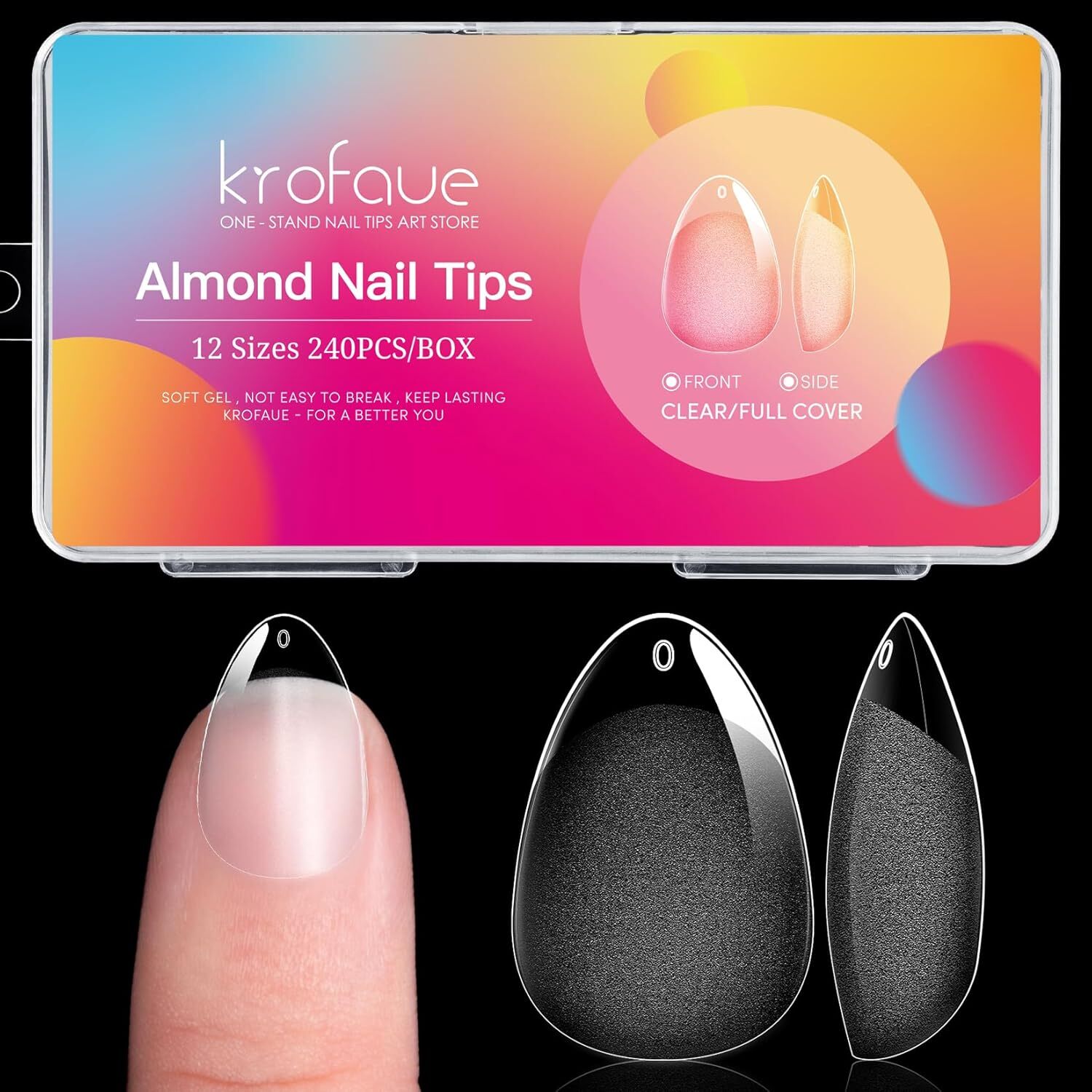krofaue Almond Nail Tips 240pcs – Half Matte Short Press On Nails, 12 Sizes