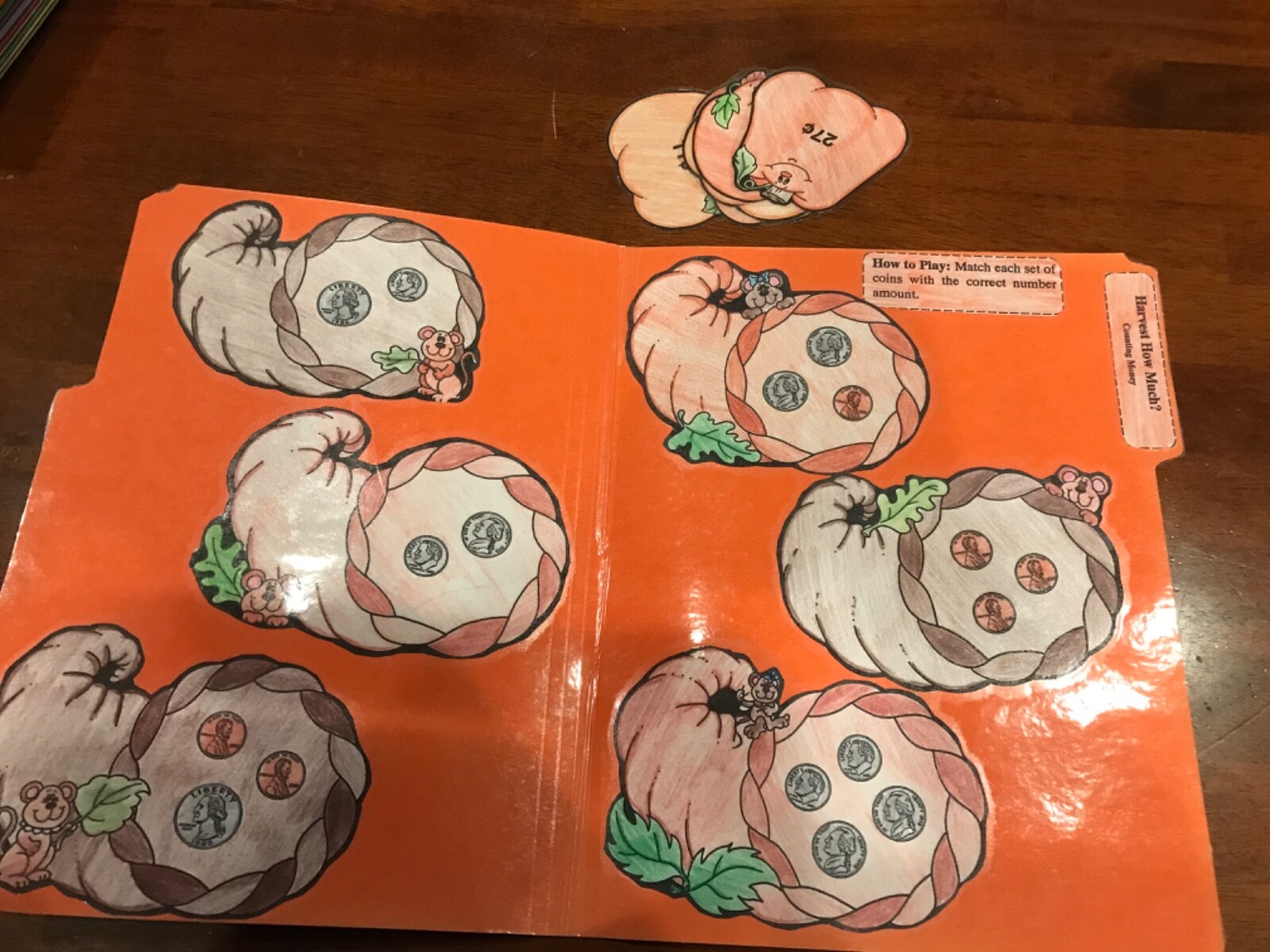 Harvest How Much? Counting Money 2nd grade math file folder game teacher