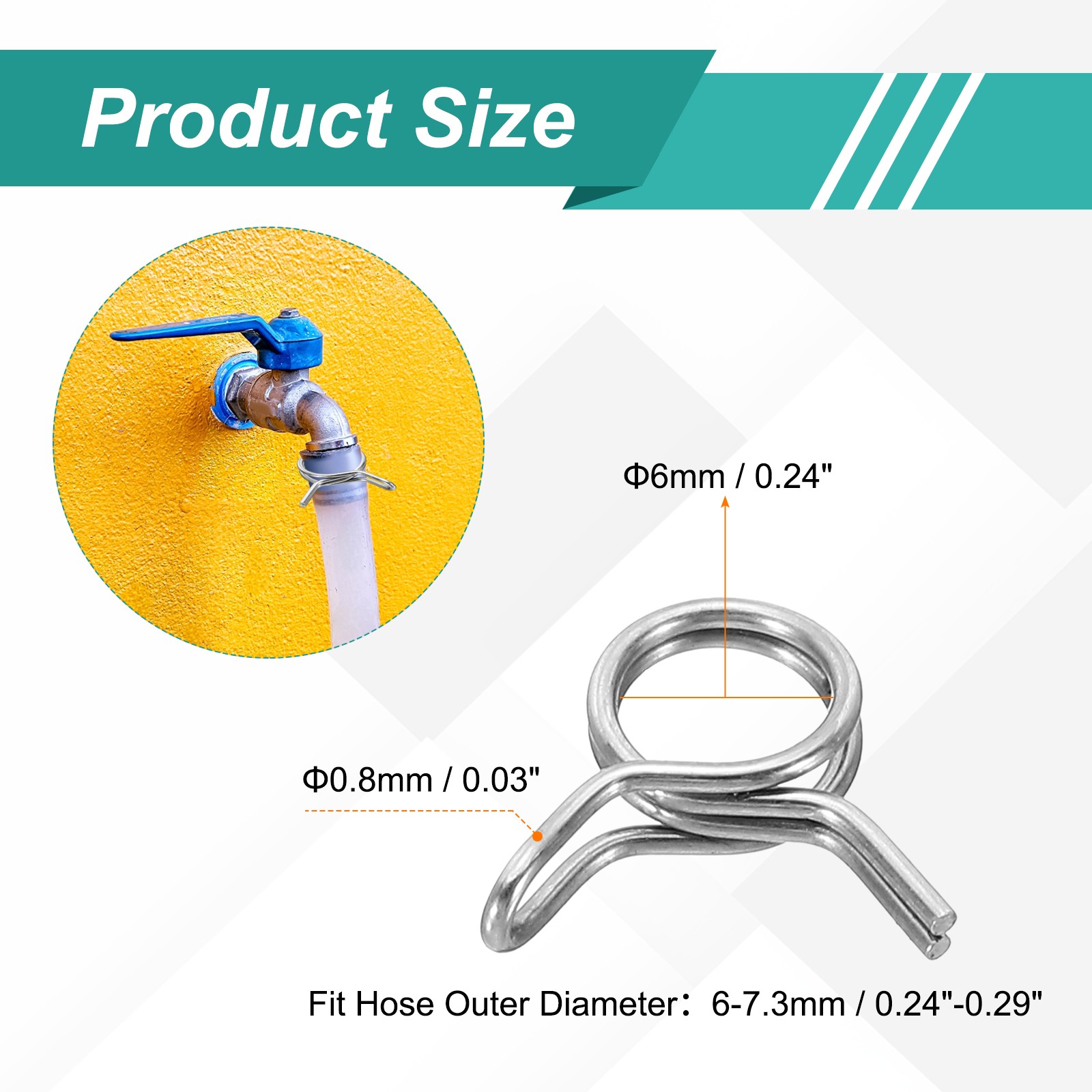 12Pcs 6mm ID 6-7.3mm OD Double Wire Spring Hose Clamp Spring Clips Clamps