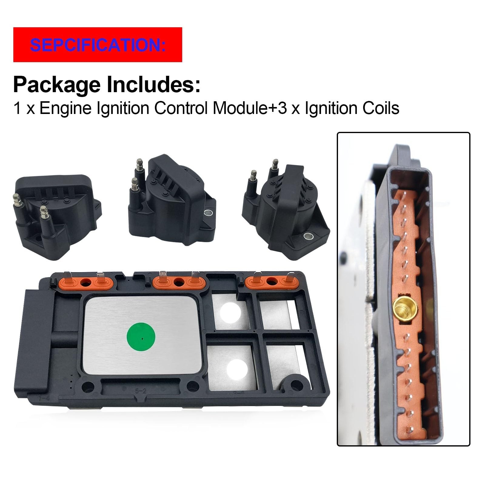 SMMS Engine Ignition Control Module ＆ Ignition Coils (3PCS) for Buick for