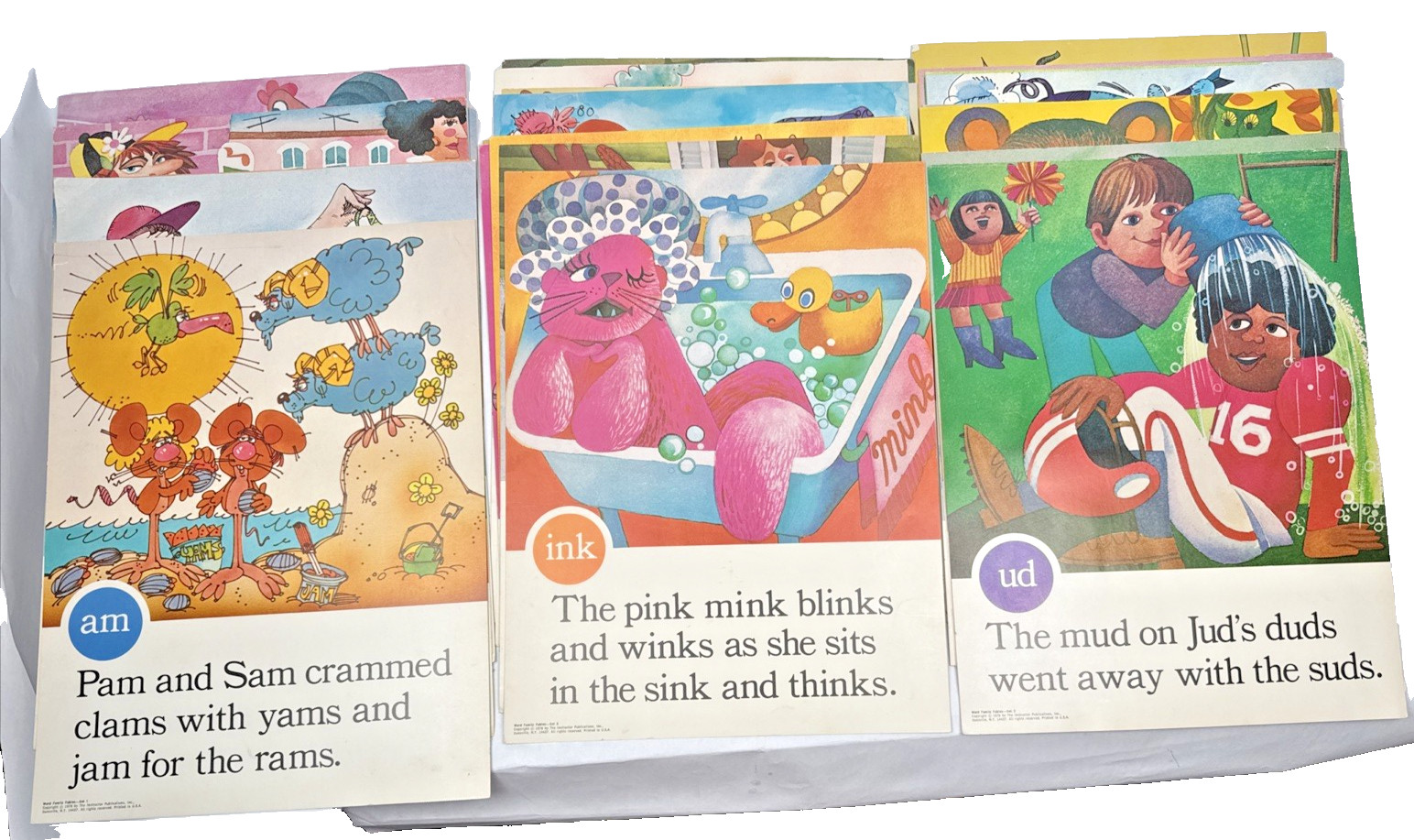 Vintage Word Family Fables Phonics Instructor Publications Set 1 2 3 Cards 15×11
