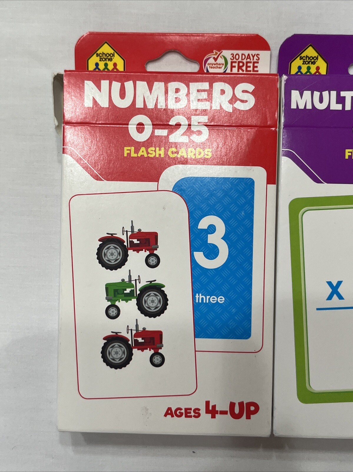 School Zone Ages 4 + Numbers 0-25 Multiplication 0-12 Numbers 1-100 Flash Cards