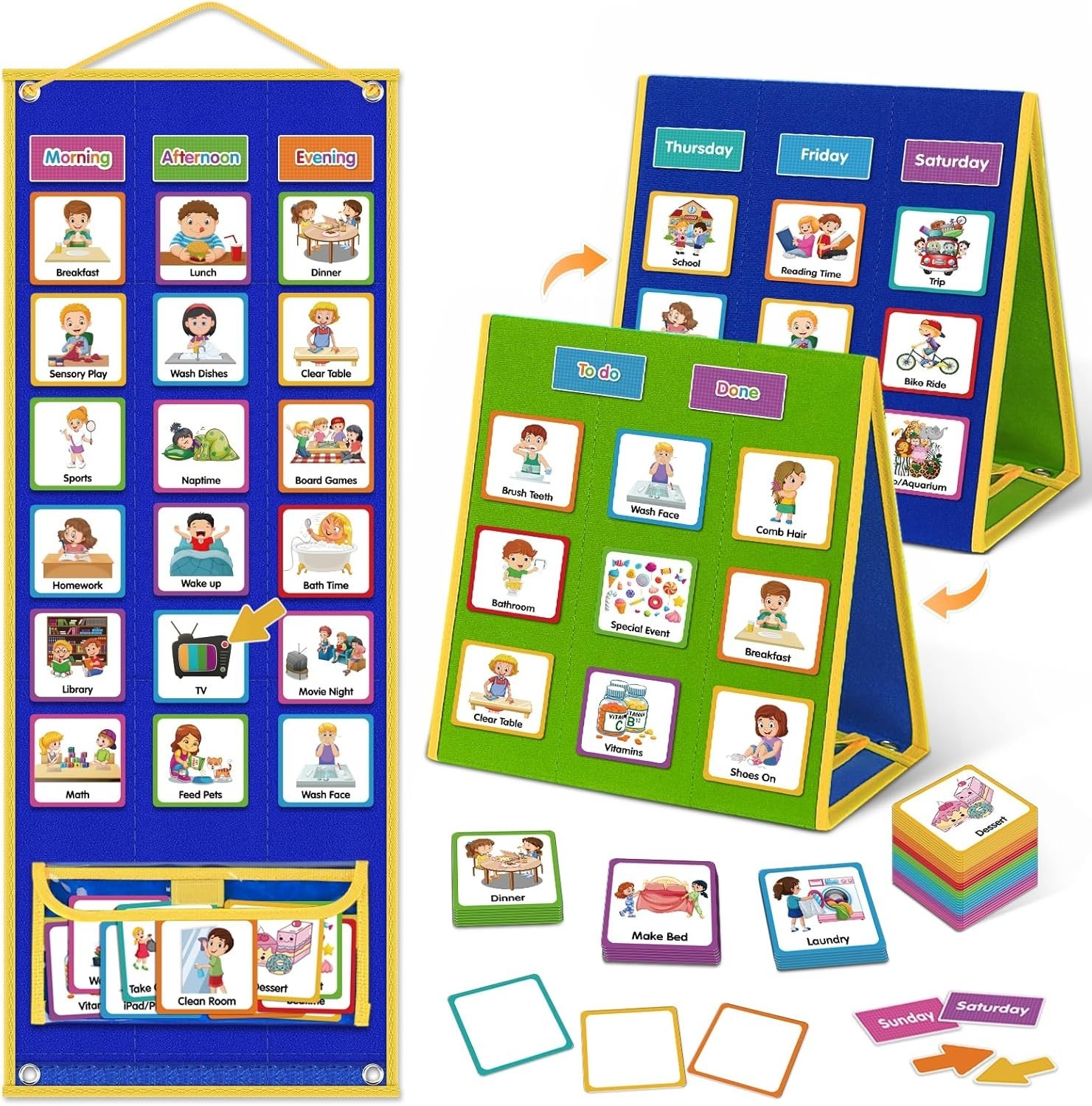 Large Double-Sided Visual Schedule Chart for Kids – 109 Activity Cards Included