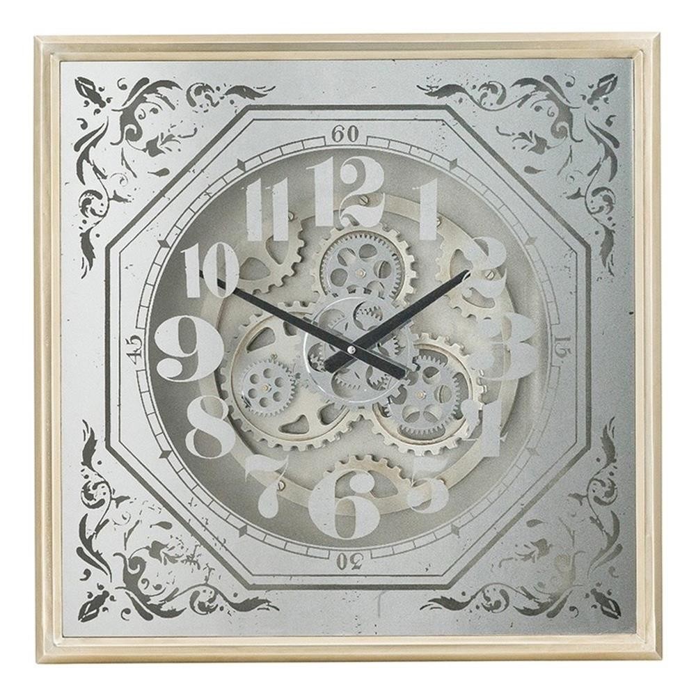 Benjara Viry 24″ Square Wall Clock- Analog Gear Design- Black White Iron Finish
