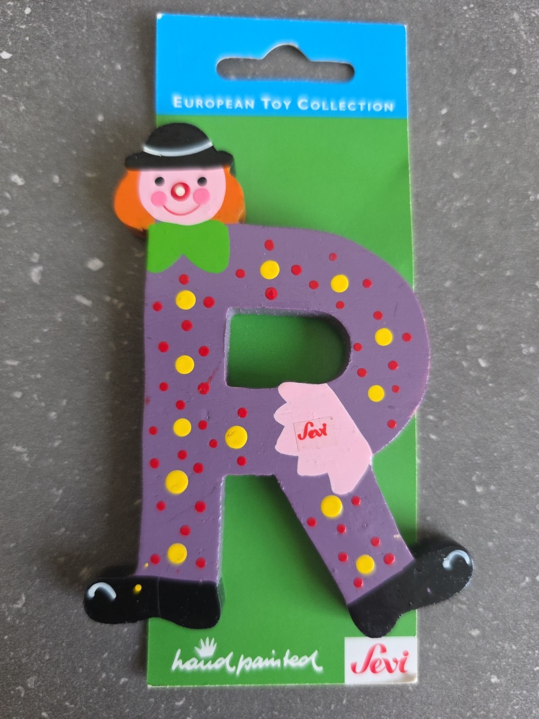 Vintage NOS 1988 Sevi Hand Painted Alphabet Letter R Painted Wood Clown