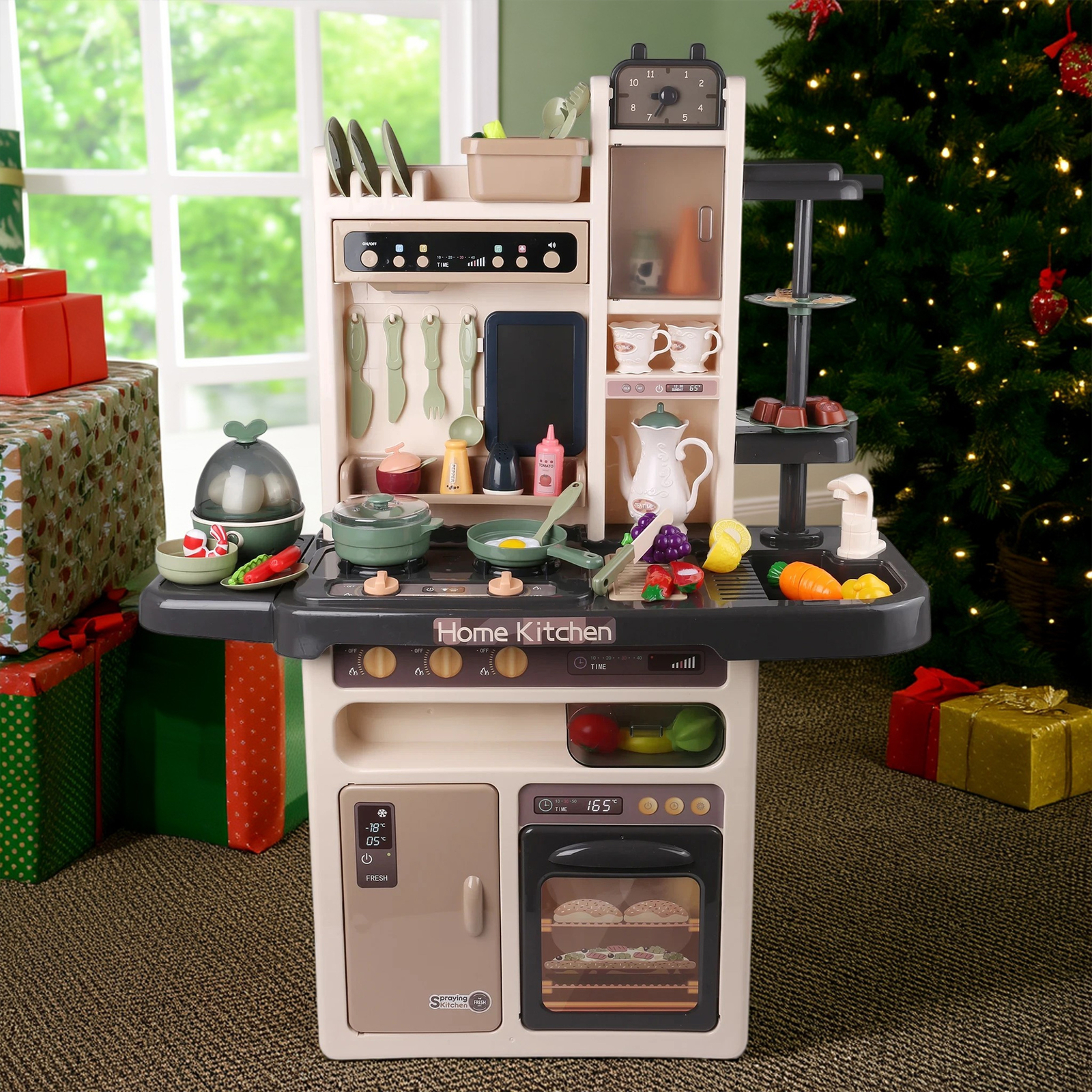 Interactive Kids Kitchen PlaySet with Steam, Light, Music & 65 Pcs Accessories