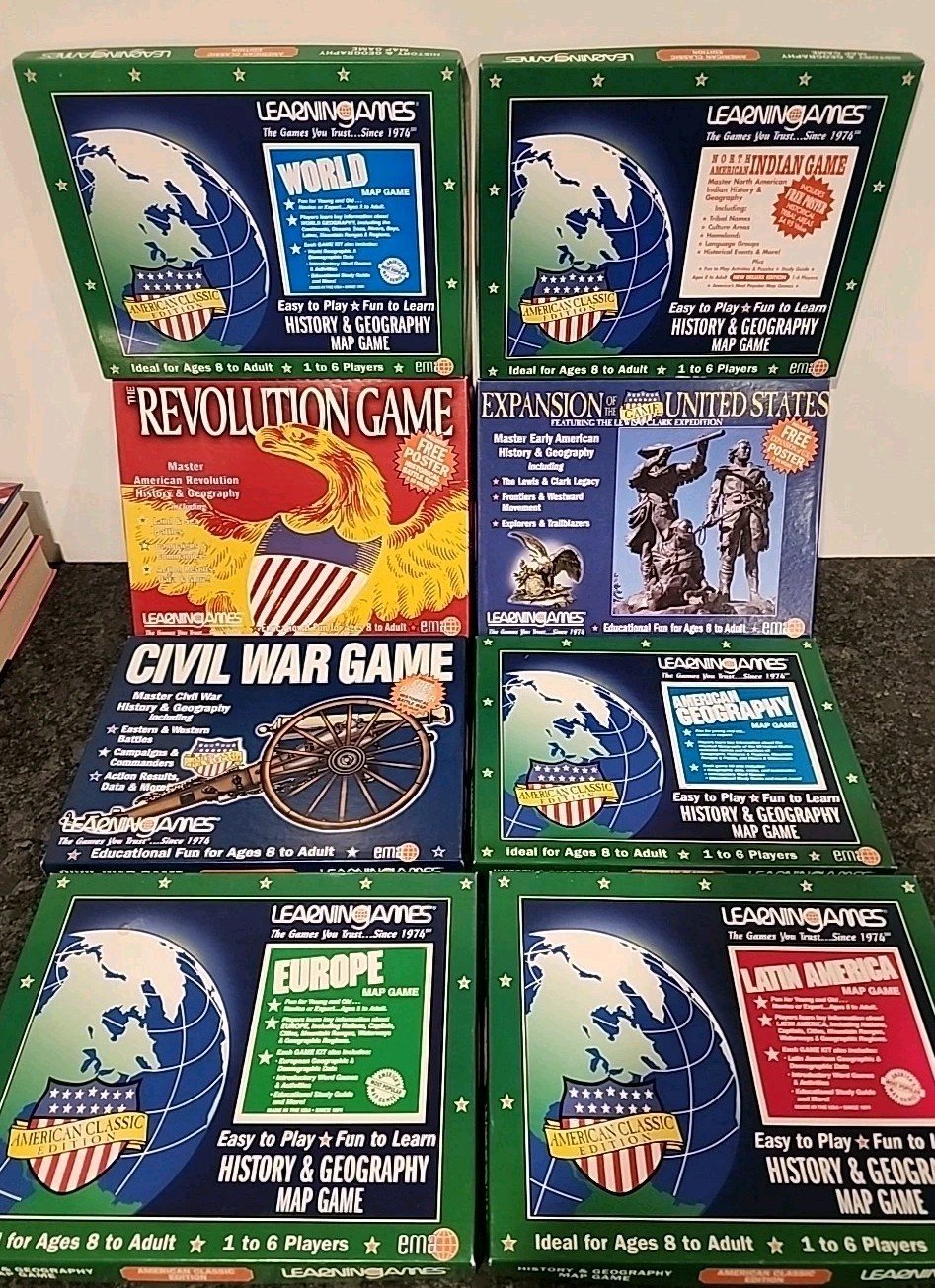 Lot of 8 NIB Vintage Learningames History & Geography Map Games NEW & COMPLETE