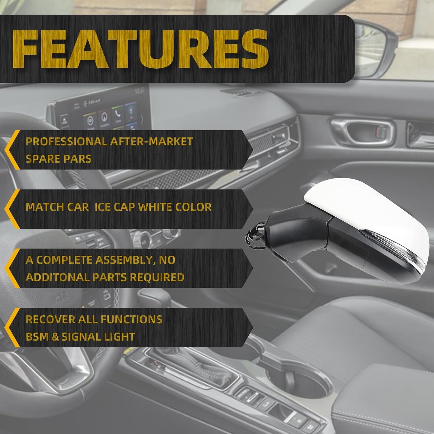 8Pins Left Side Mirror Compatible with 2019-2024 Toyota Rav4 Driver Side View wi