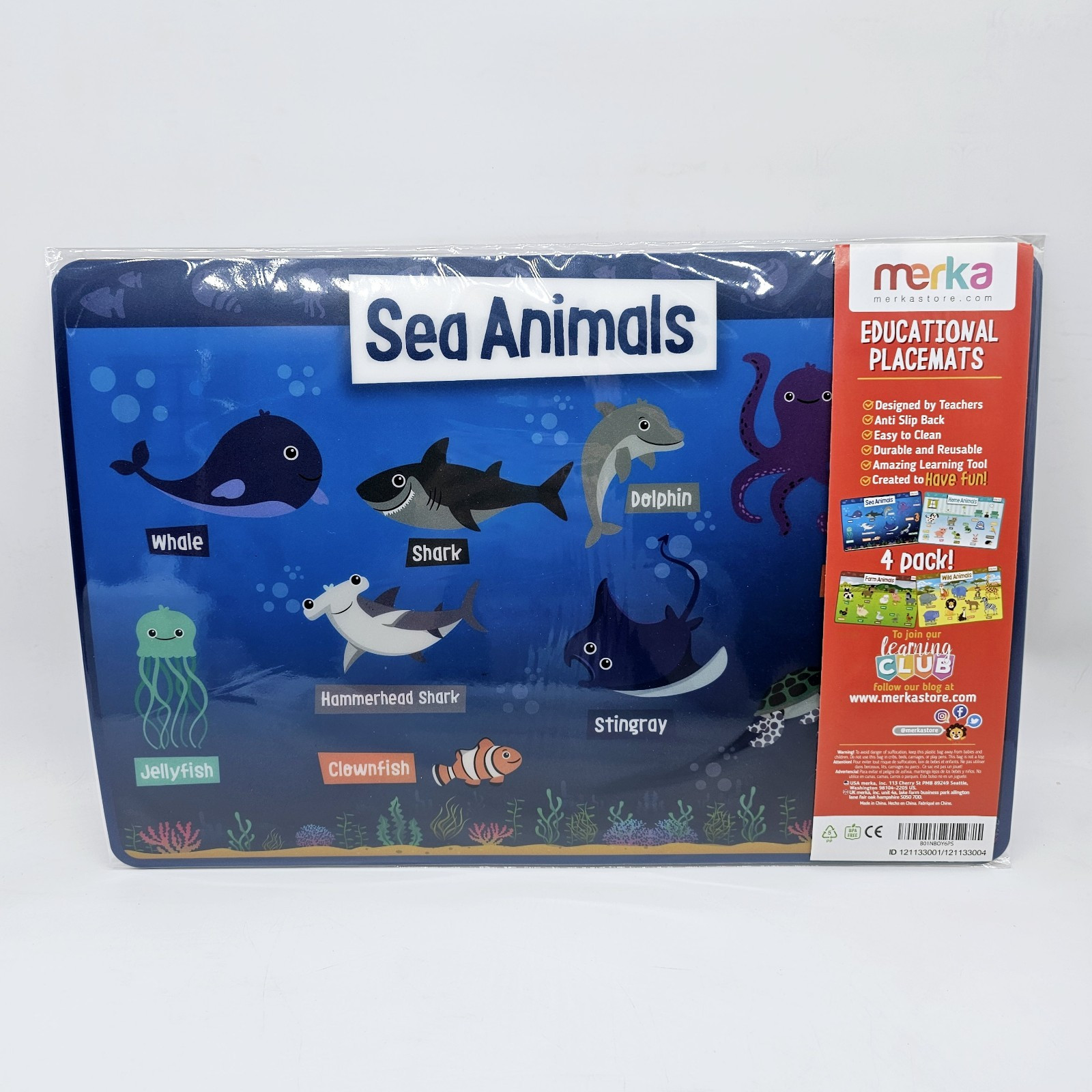 Set Of Four Merka Kids Reusable Placemats Animals Sea Farm Home Wild 17.5″ x 12″