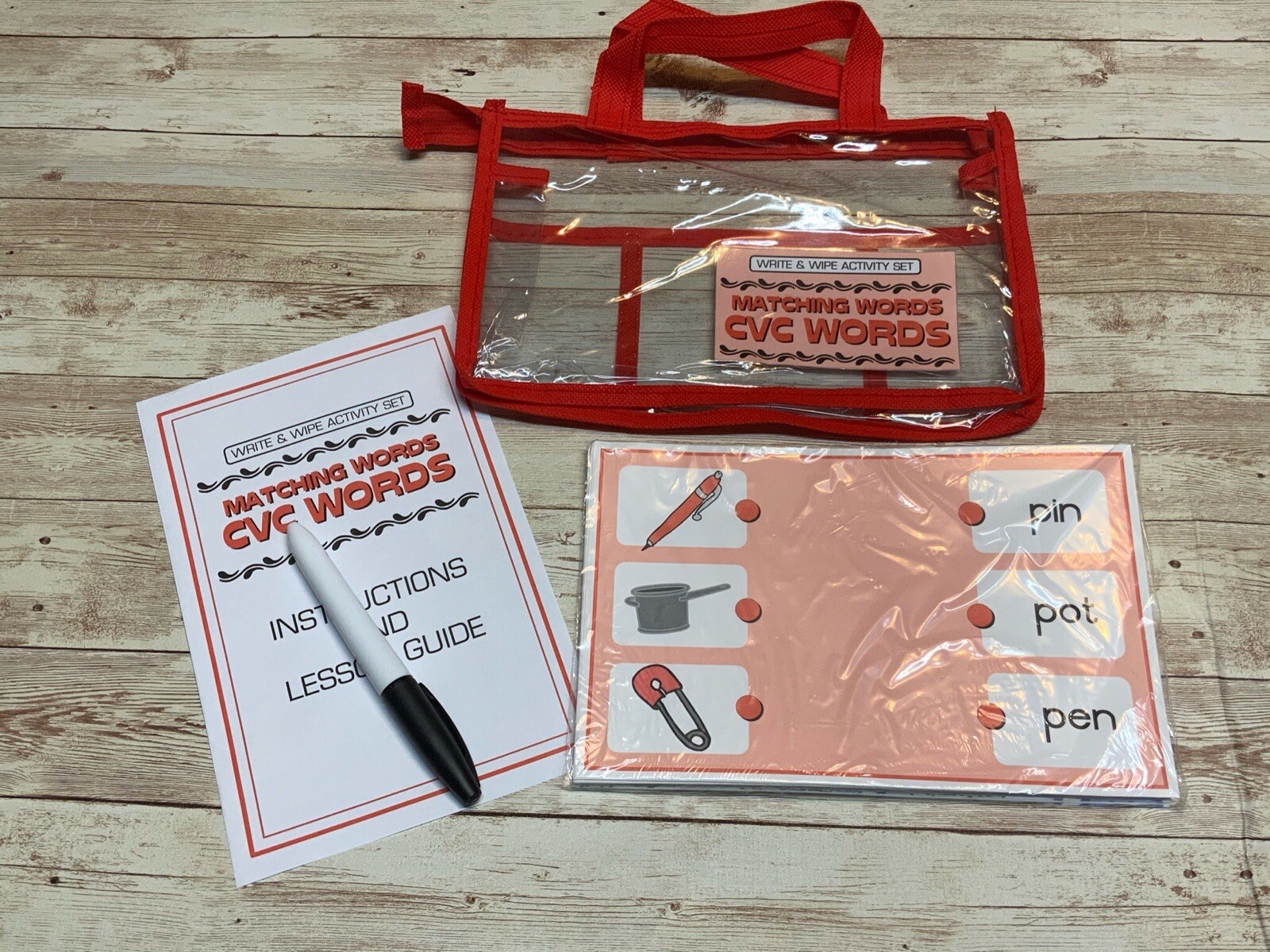 Busy bag – Write & Wipe Activity Set – Matching Words CVC Words – Learning