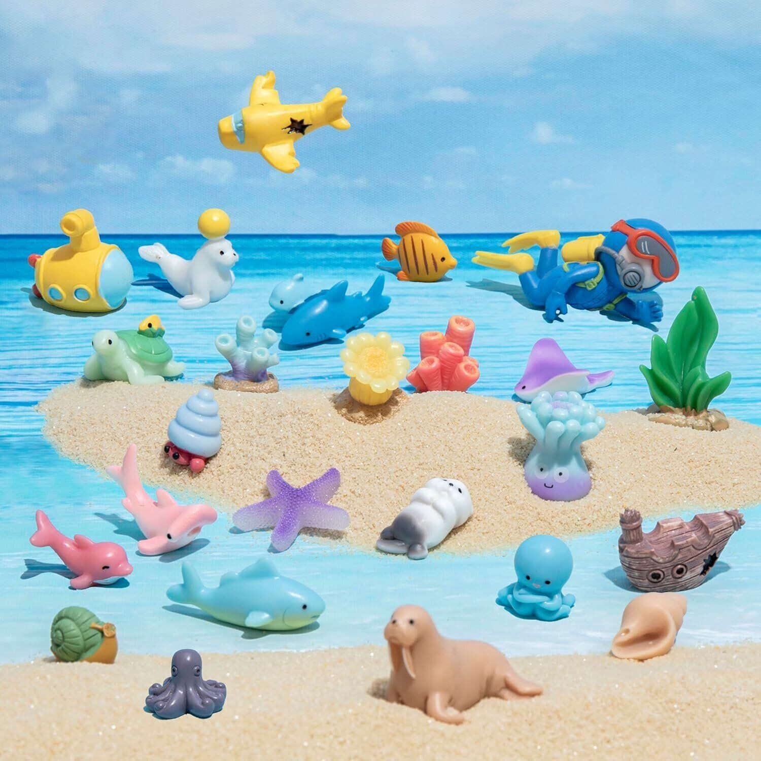 -25PCS Mini Diver Marine Animal Resin Set, Statue Decoration