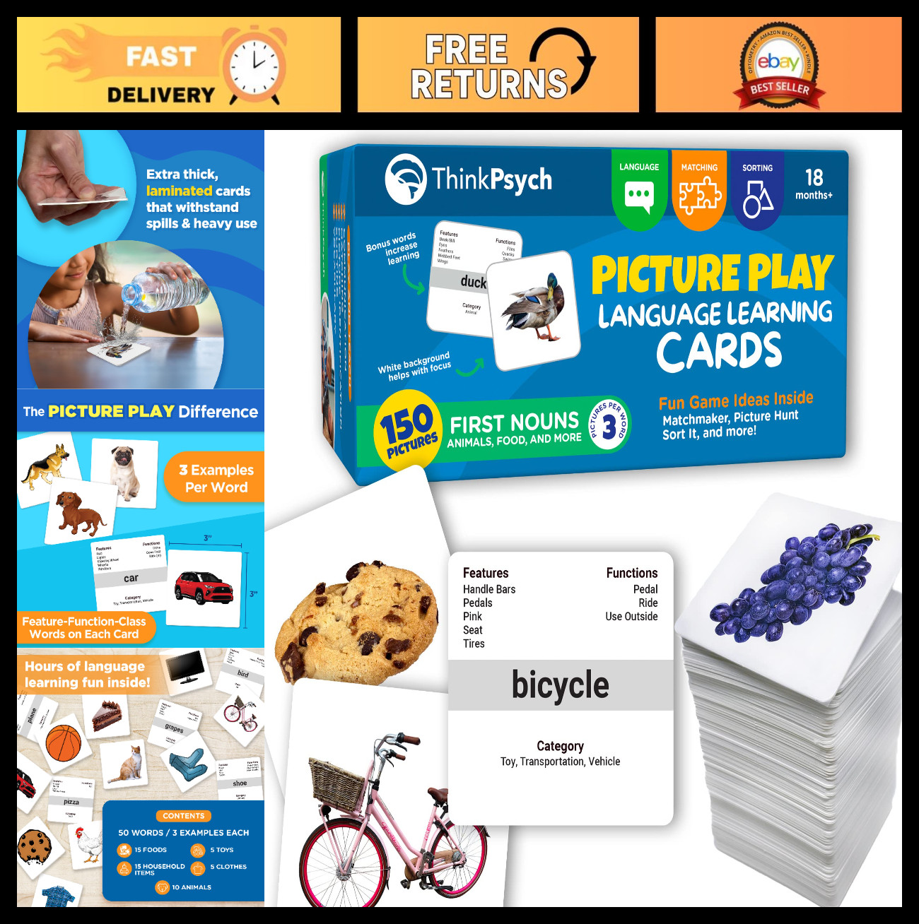 Language Learning Flash Cards – 150 Picture Cards for Speech Therapy & Autism –