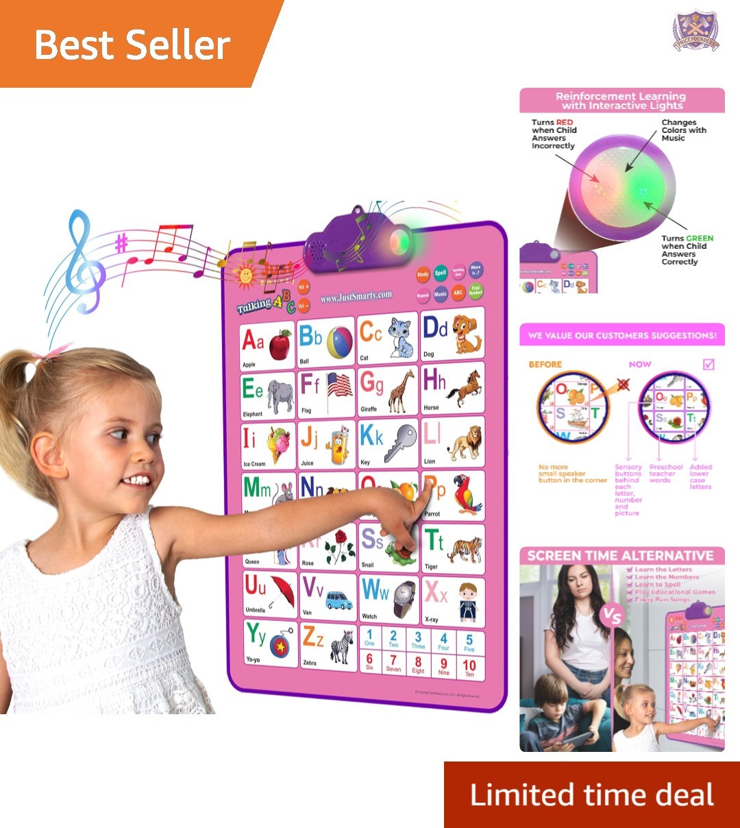 Interactive Alphabet Wall Chart Learning Toy for Toddler Girls Light Music Ag…